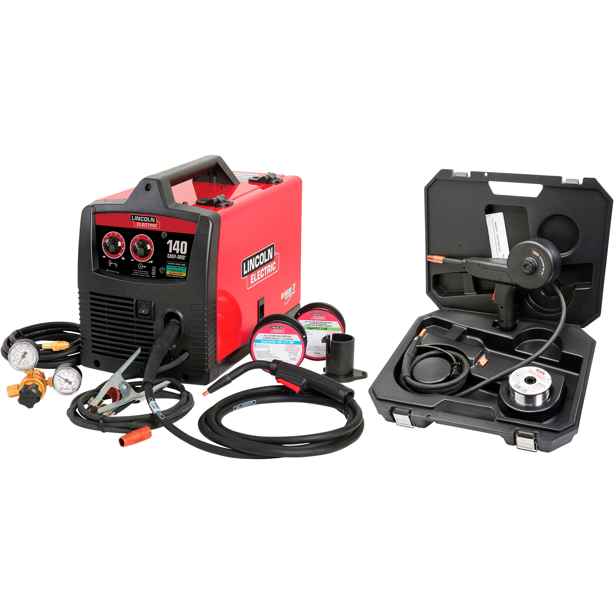 Lincoln Electric Easy MIG 140 Flux-Core/MIG Welder, Transformer, 115V, 30-140 Amp Output with Included Spool Gun
