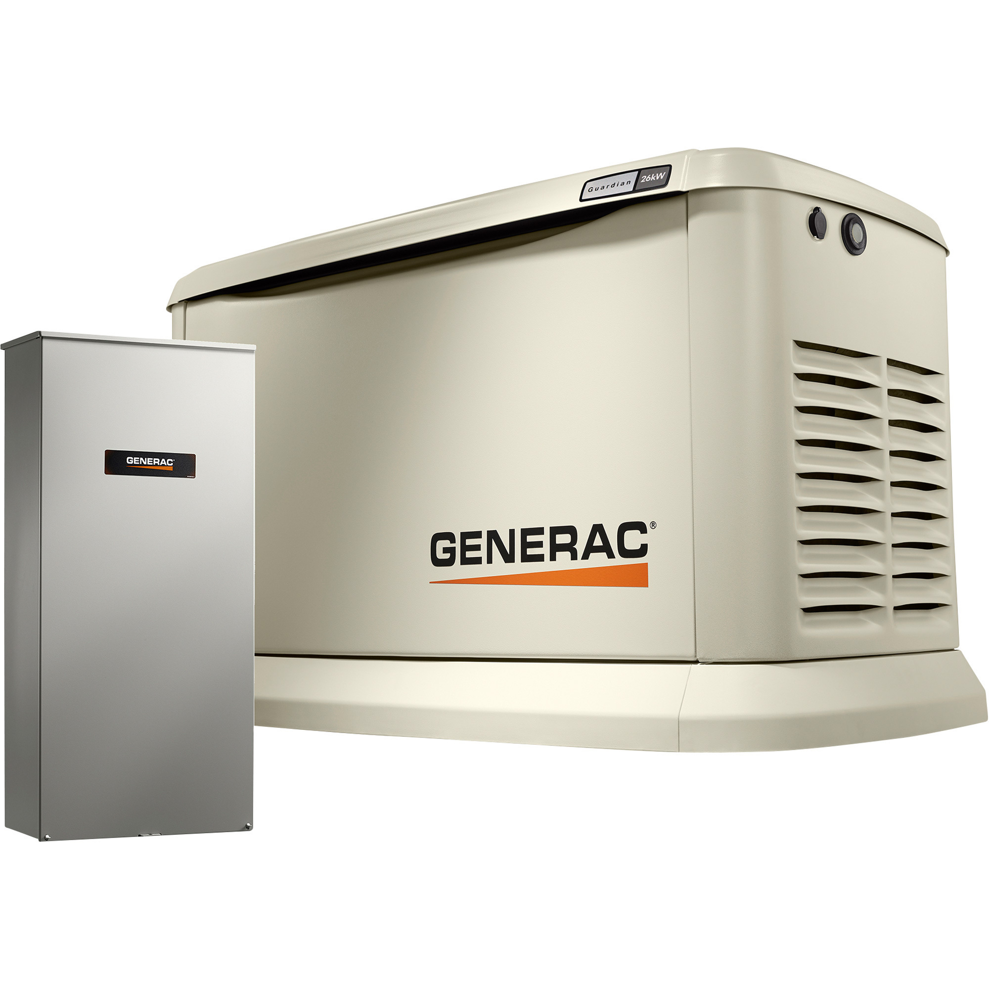 Generac Guardian Series Home Standby Generator, 26kW (LP)/22.5kW (NG), 200 Amp Transfer Switch, Aluminum Enclosure, Model 7291