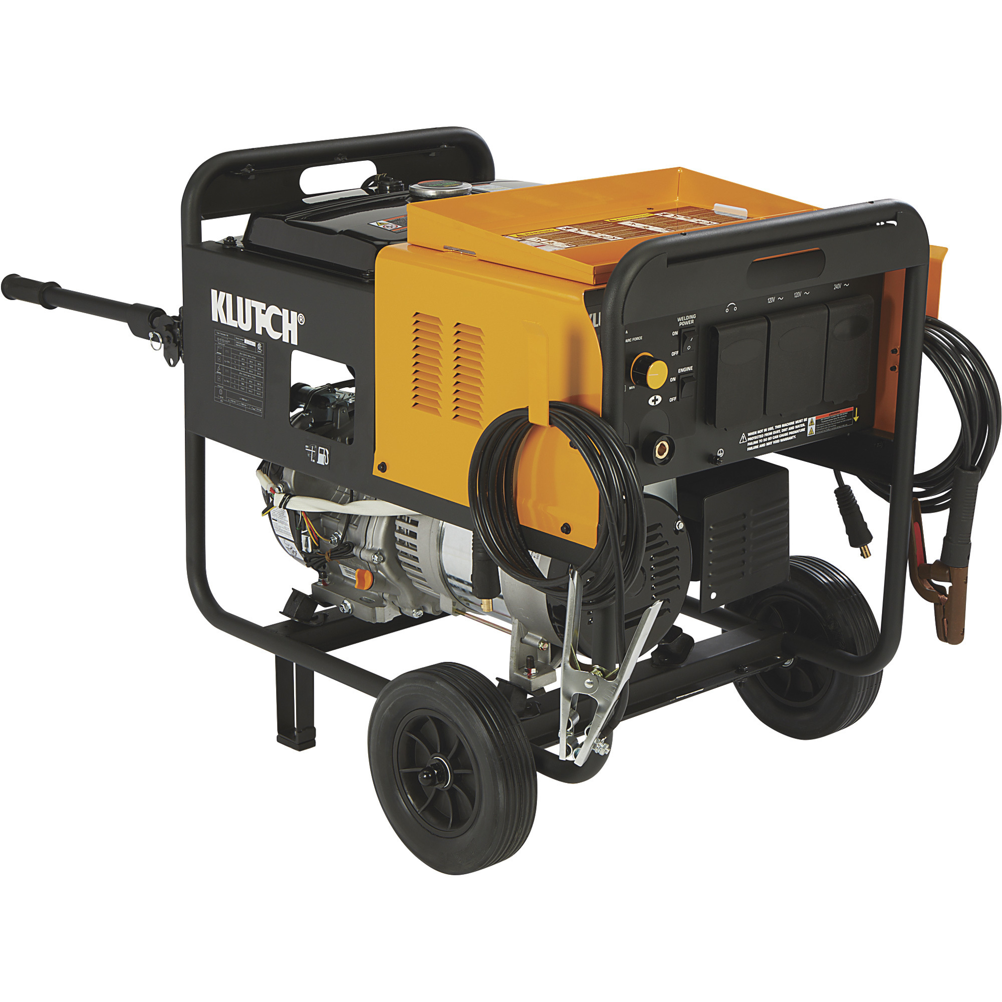 Klutch 6000K Engine Driven Inverter DC Arc Welder/AC Generator with Wheel Kit, 20-195 Amp DC Output, 120/240 Volt, 6,000 Watt AC Power Output