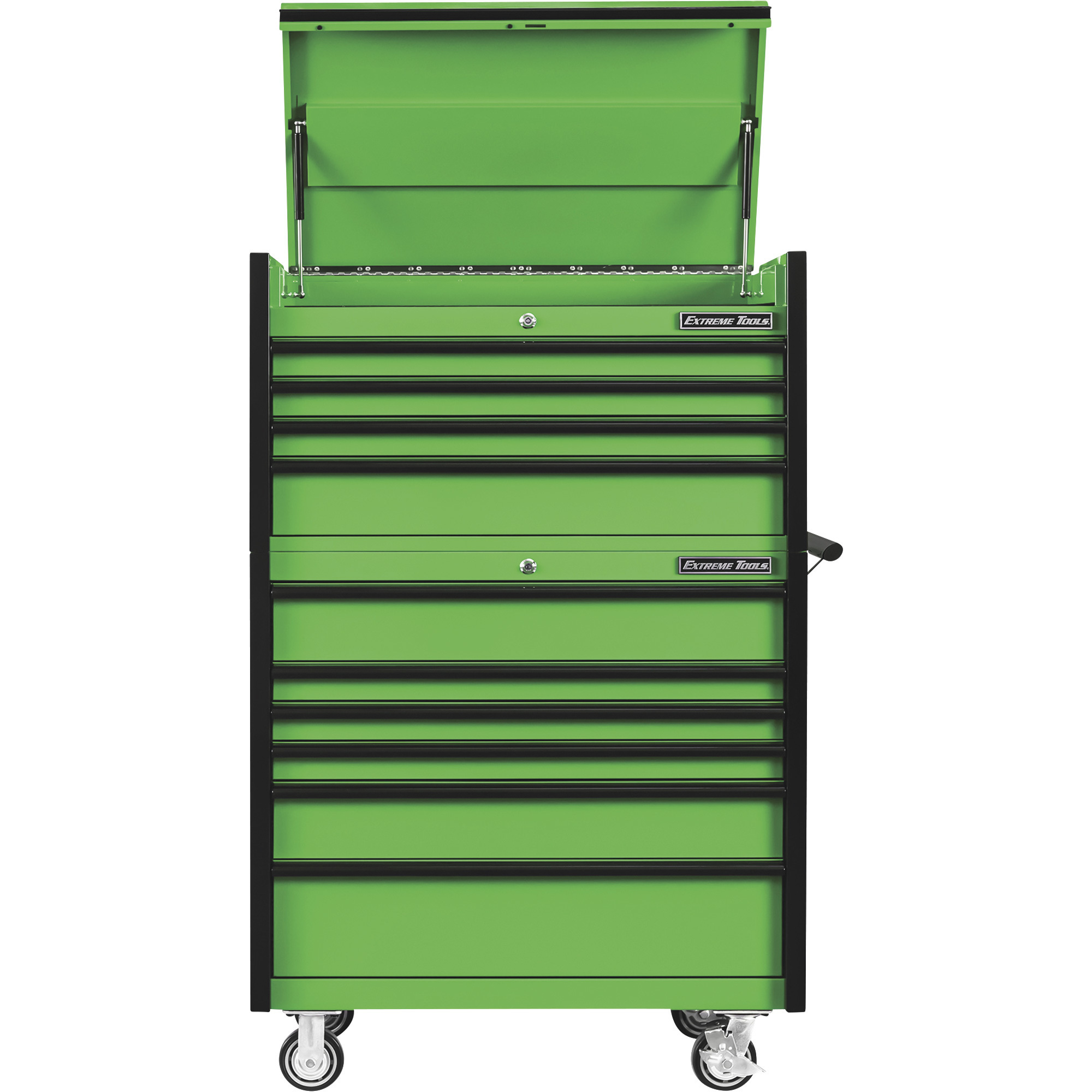 Extreme Tools 4-Drawer Top Chest/6-Drawer Roller Cabinet Combo â 41Inch W x 25Inch D x 64Inch H, Green/Black, Model DX4110CRGK