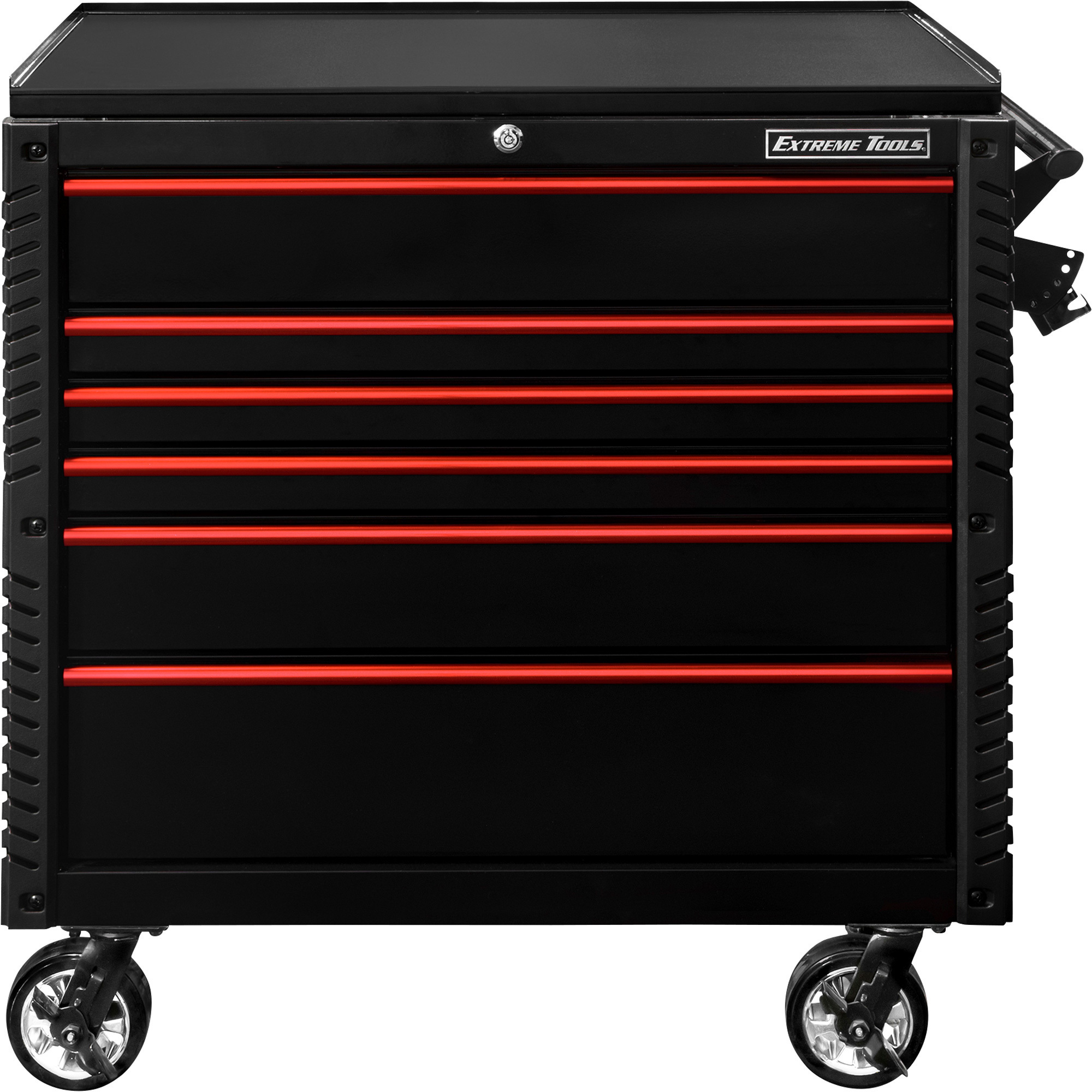 Extreme Tools EX Professional 6-Drawer Tool Cart â 41.75Inch W x 25.75Inch D x 43Inch H, Black/Red, Model EX4106TCBKRD