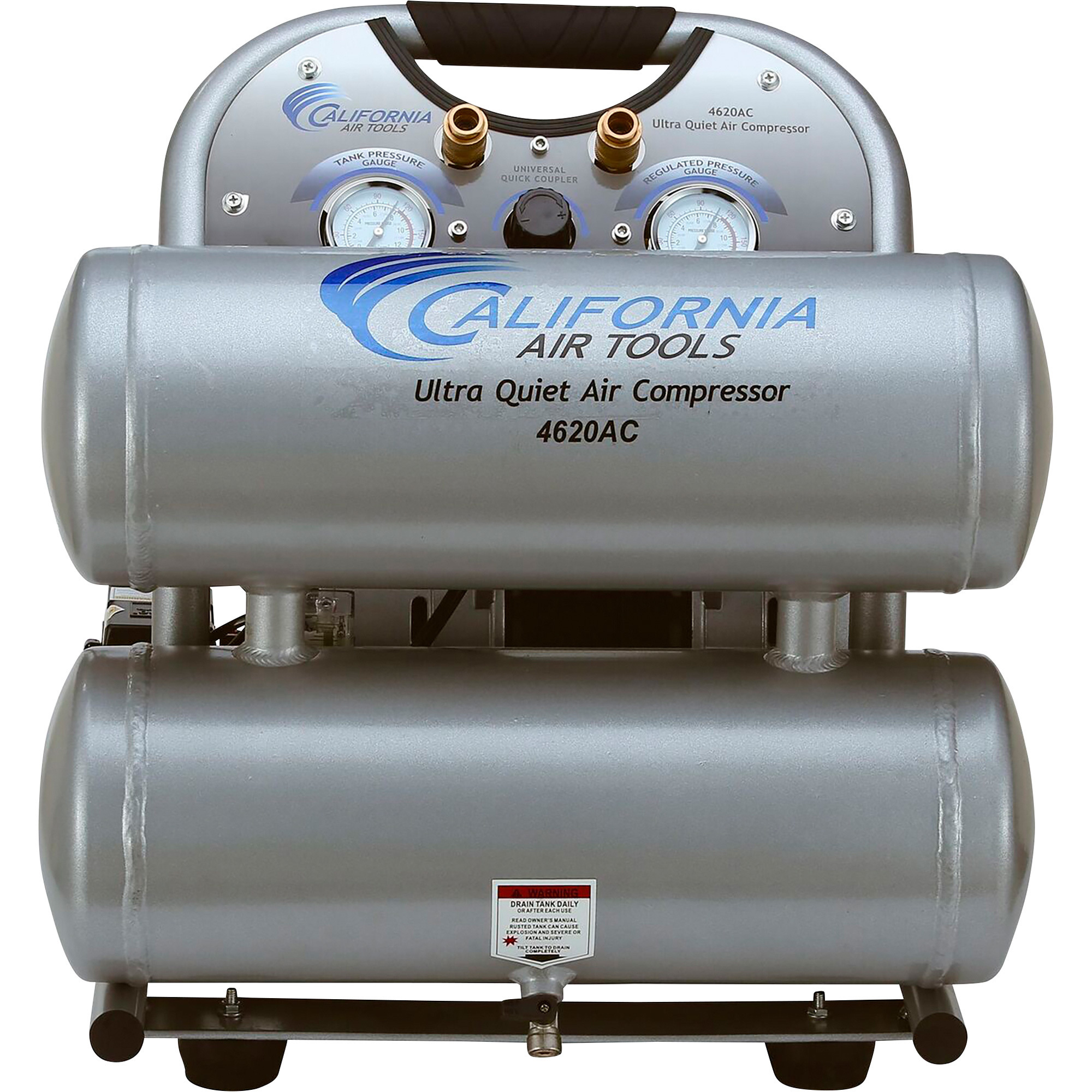 California Air Tools Ultra-Quiet Oil-Free Air Compressor, Horizontal, 2.0 HP, 4.6-Galllon Twin Air Tanks, 7.5 Amps, 1680 RPM