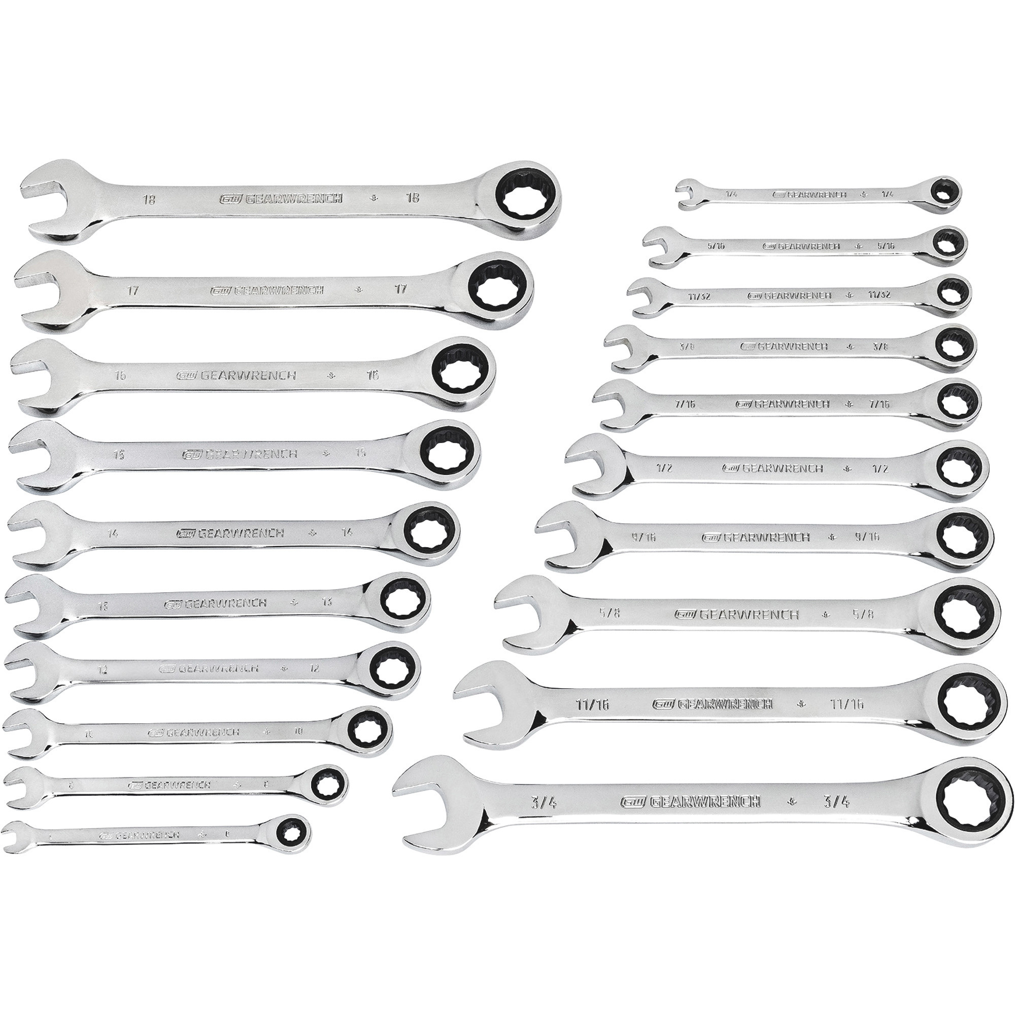 GearWrench Ratcheting Combination Wrench Set, 20-Piece, SAE and Metric, Model 35720-06