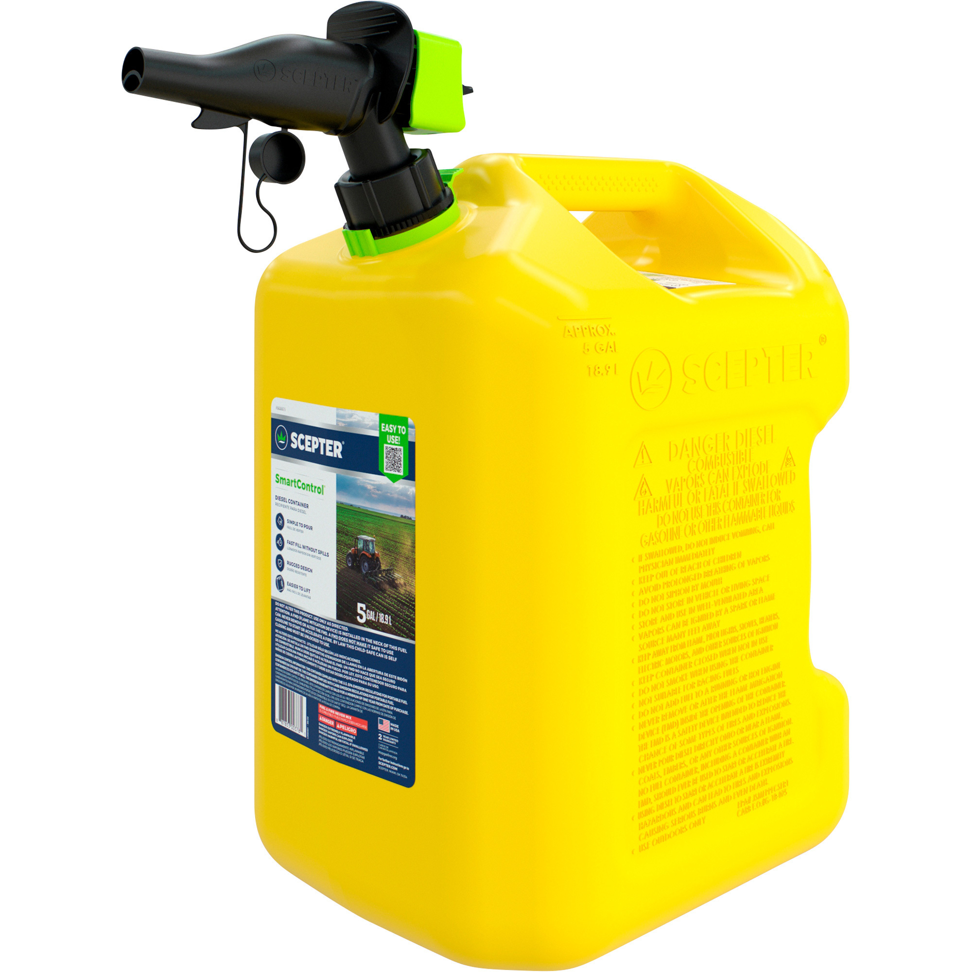 Scepter Diesel Fuel Can with SmartControl Spout, 5 Gallons, Yellow, Model FSCD571