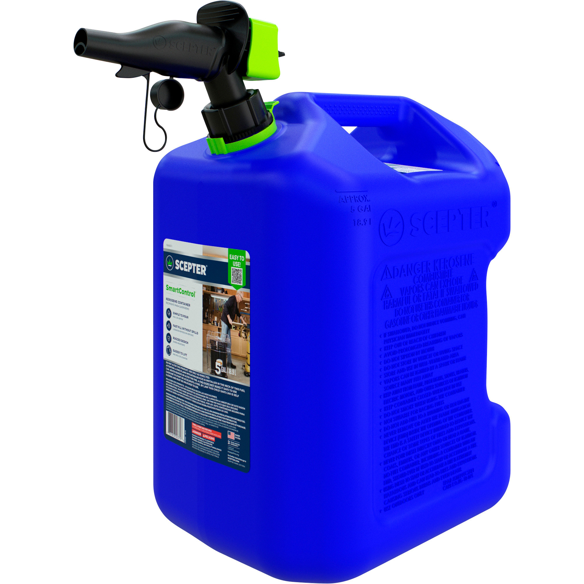 Scepter Kerosene Can with SmartControl Spout, 5 Gallons, Blue, Model FSCK571