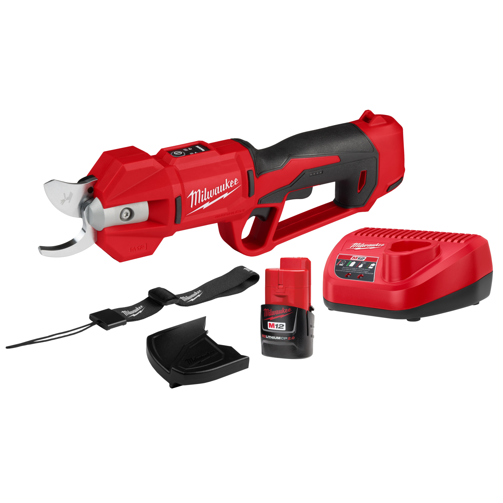 Milwaukee M12 Brushless Pruning Shears Kit, M12 REDLITHIUM CP2.0 Battery, Battery Charger, Model 2534-21