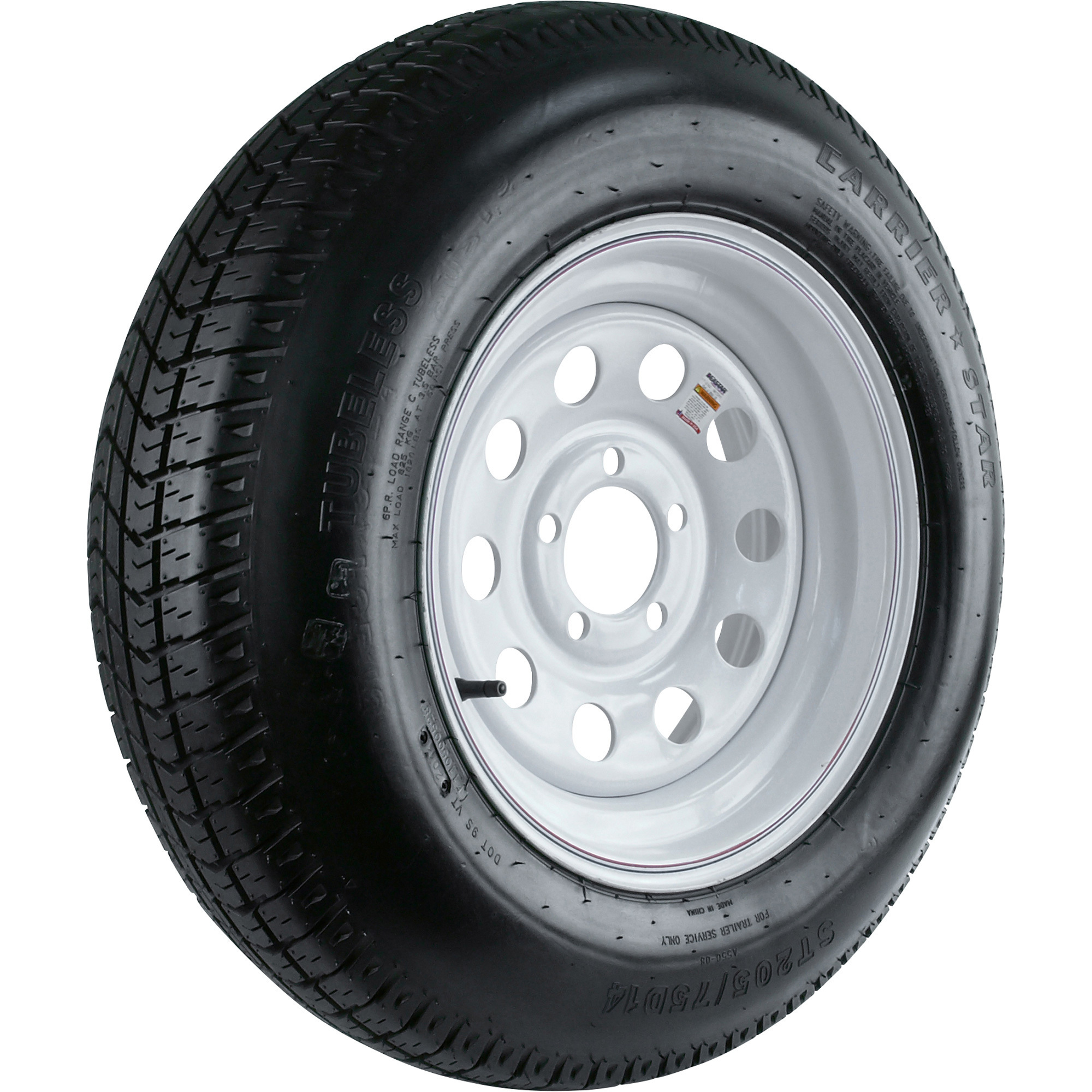 Martin Wheel Carrier Star 14Inch Bias-Ply Trailer Tire and Wheel Assembly â ST205/75D-14, 5-Hole, Load Range C, Model DM205D4C-5MMN