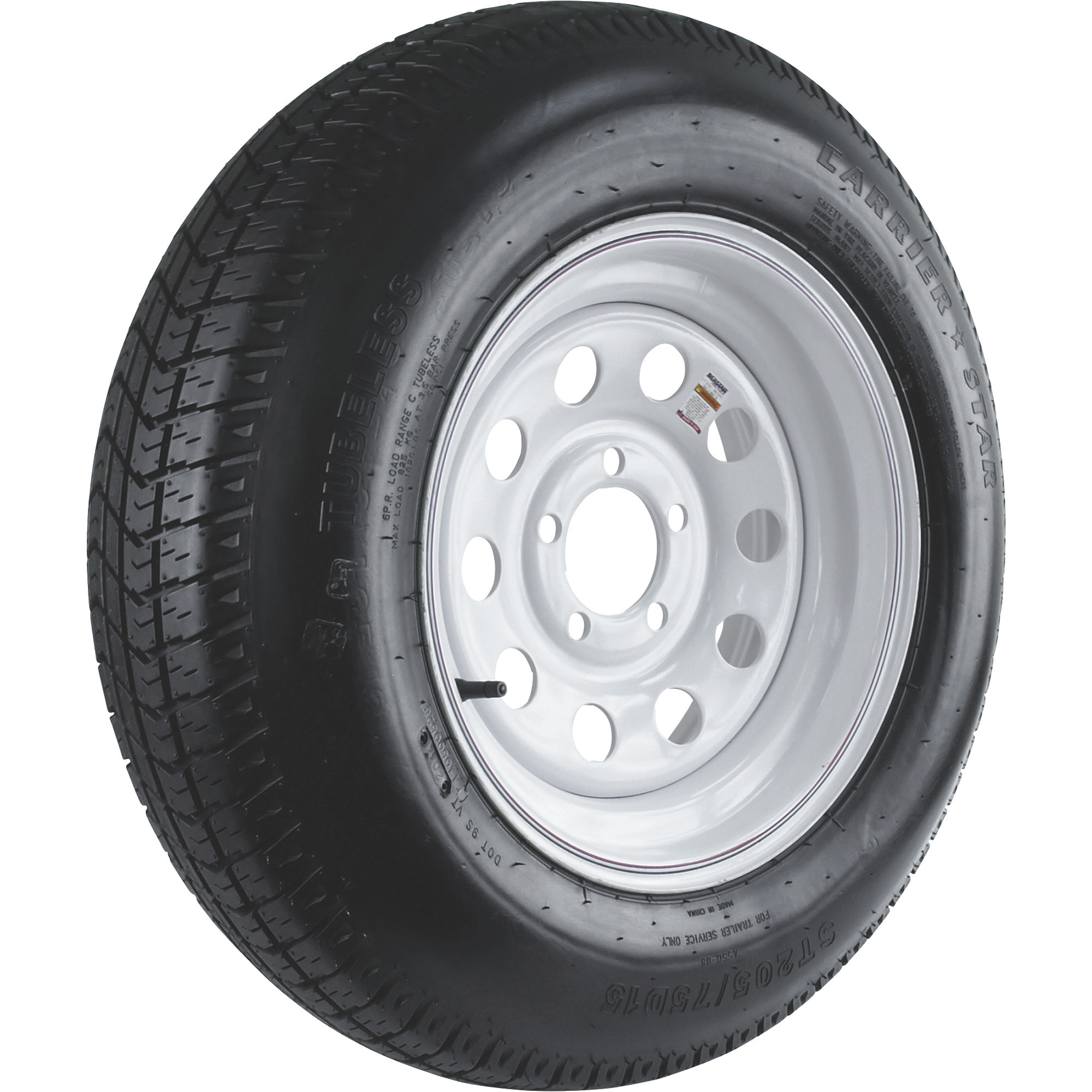 Kenda Carrier Star 15Inch Bias Ply Trailer Tire and Wheel Assembly â ST205/75D-15, 5-Hole, Load Range C, Model DM205D5C-5MMN