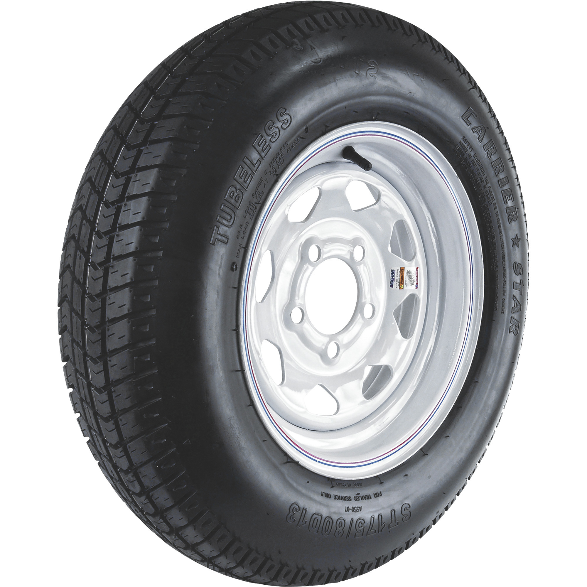 Kenda Karrier 13Inch Radial Trailer Tire and Wheel Assembly â ST175/80R-13, 5-Hole, Load Range C, Model DM175R3C-5CI
