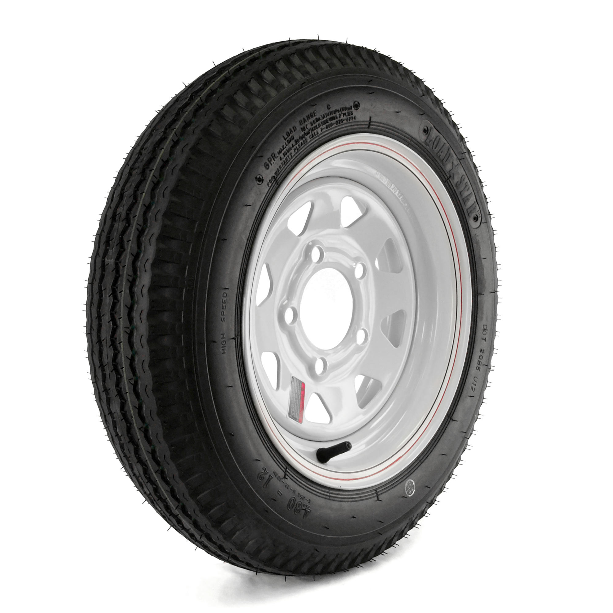 Kenda Loadstar 12Inch Bias-Ply Trailer Tire and Wheel Assembly â 480-12, 5-Hole, Load Range C, Model DM412C-5C-IN
