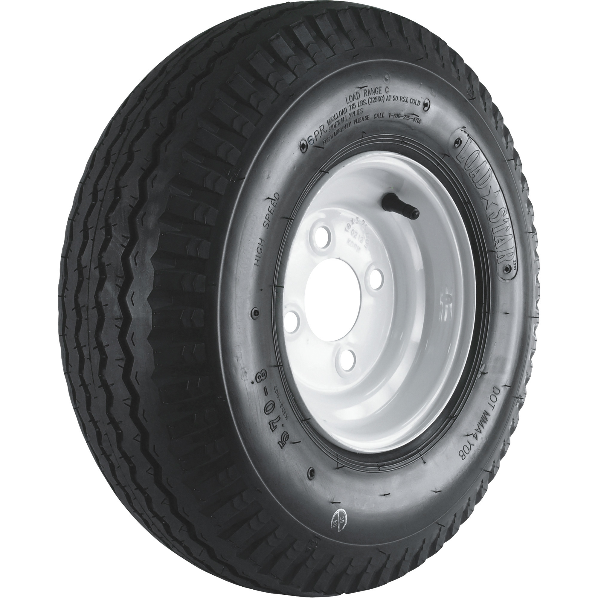 Kenda Loadstar 8Inch Bias-Ply Trailer Tire and Wheel Assembly â 18.5 x 5.70 x 8, 4-Hole, Load Range C, Model DM508C-4I