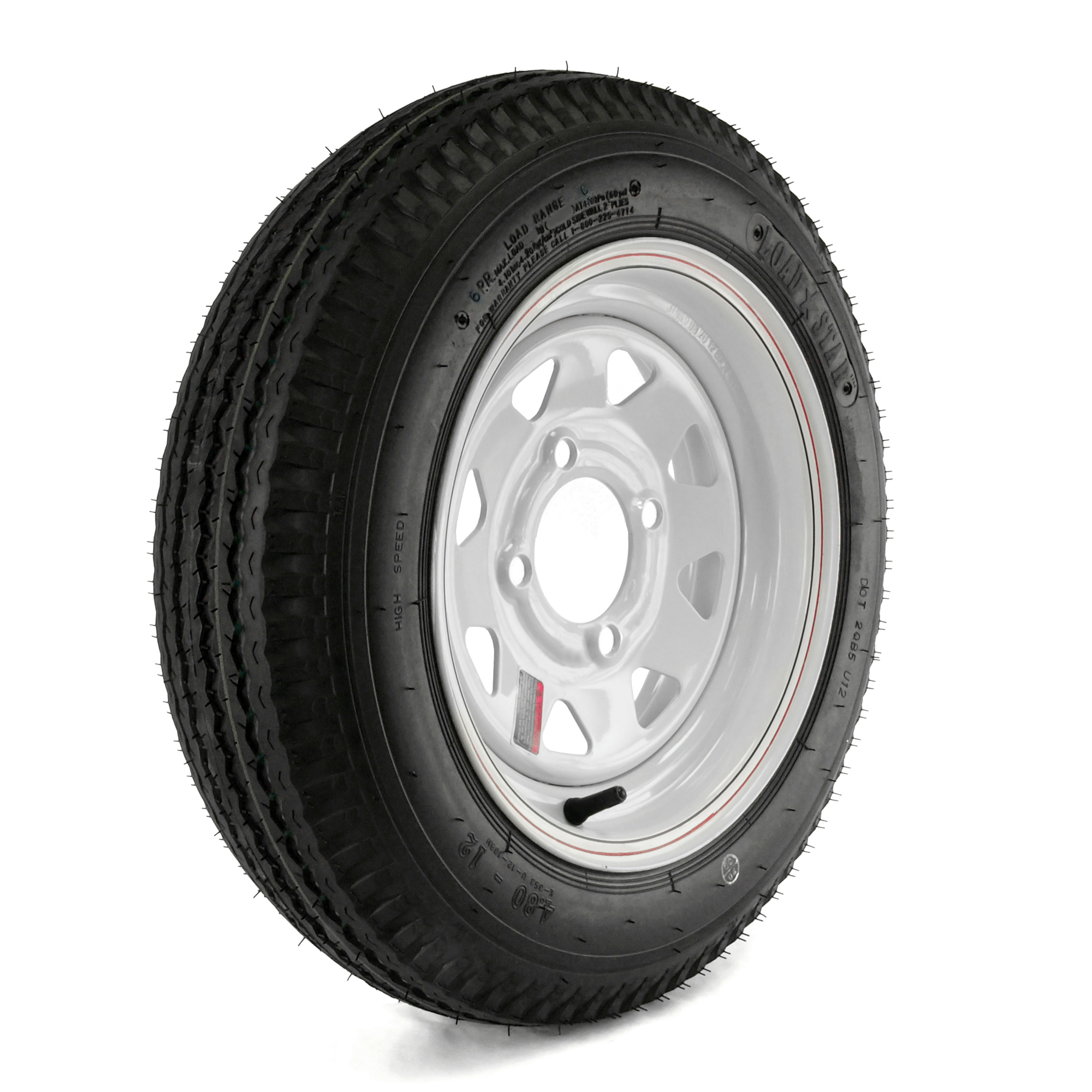 Kenda Loadstar 12Inch Bias-Ply Trailer Tire and Wheel Assembly 4.80-12, 4-Hole, Load Range C, Model DM412C-4C-I