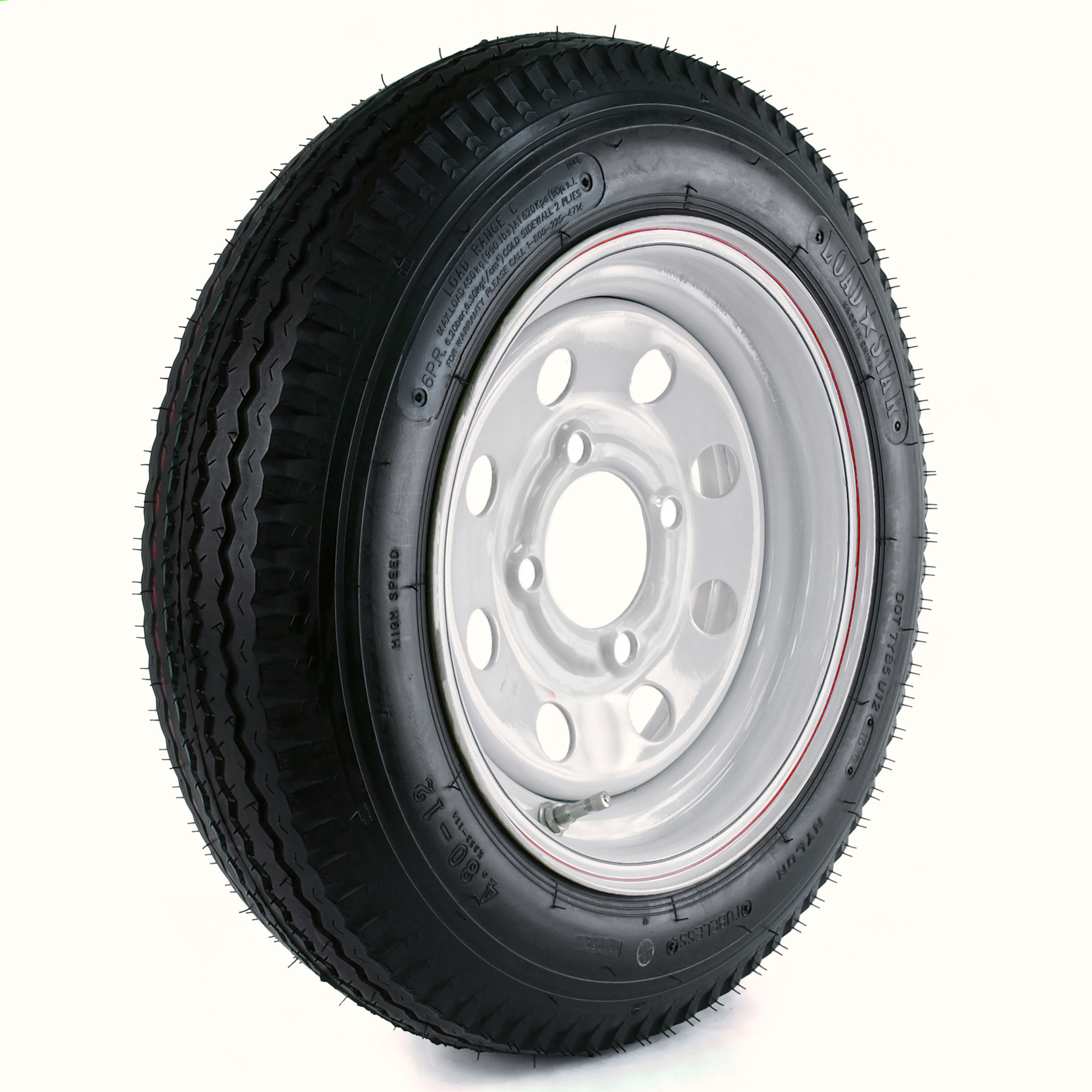 Kenda Loadstar 12Inch Bias-Ply Trailer Tire and Wheel Assembly â 20.5 x 4.80 x 12, 4-Hole, Load Range C, Model DM412C-4MMIN
