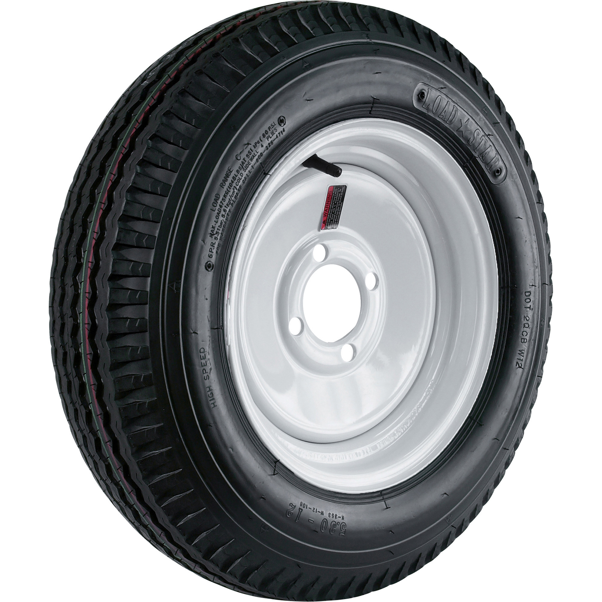 Kenda Loadstar 12Inch Bias-Ply Trailer Tire and Wheel Assembly â 21.5 x 5.30 x 12, 4-Hole, Load Range C, Model DM452C-4IN