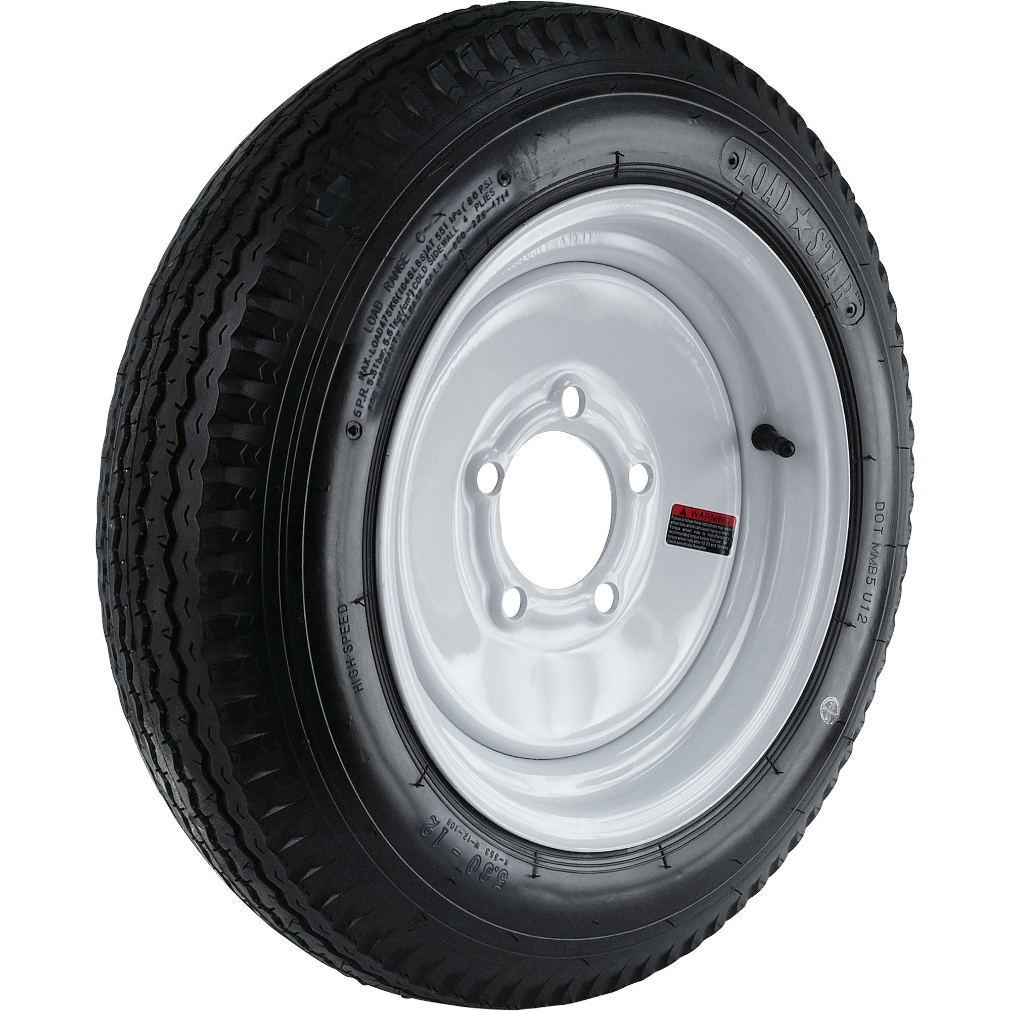 Kenda Loadstar 12Inch Bias-Ply Trailer Tire and Wheel Assembly â 21.5 x 5.30 x 12, 5-Hole, Load Range C, Model DM452C-5IN