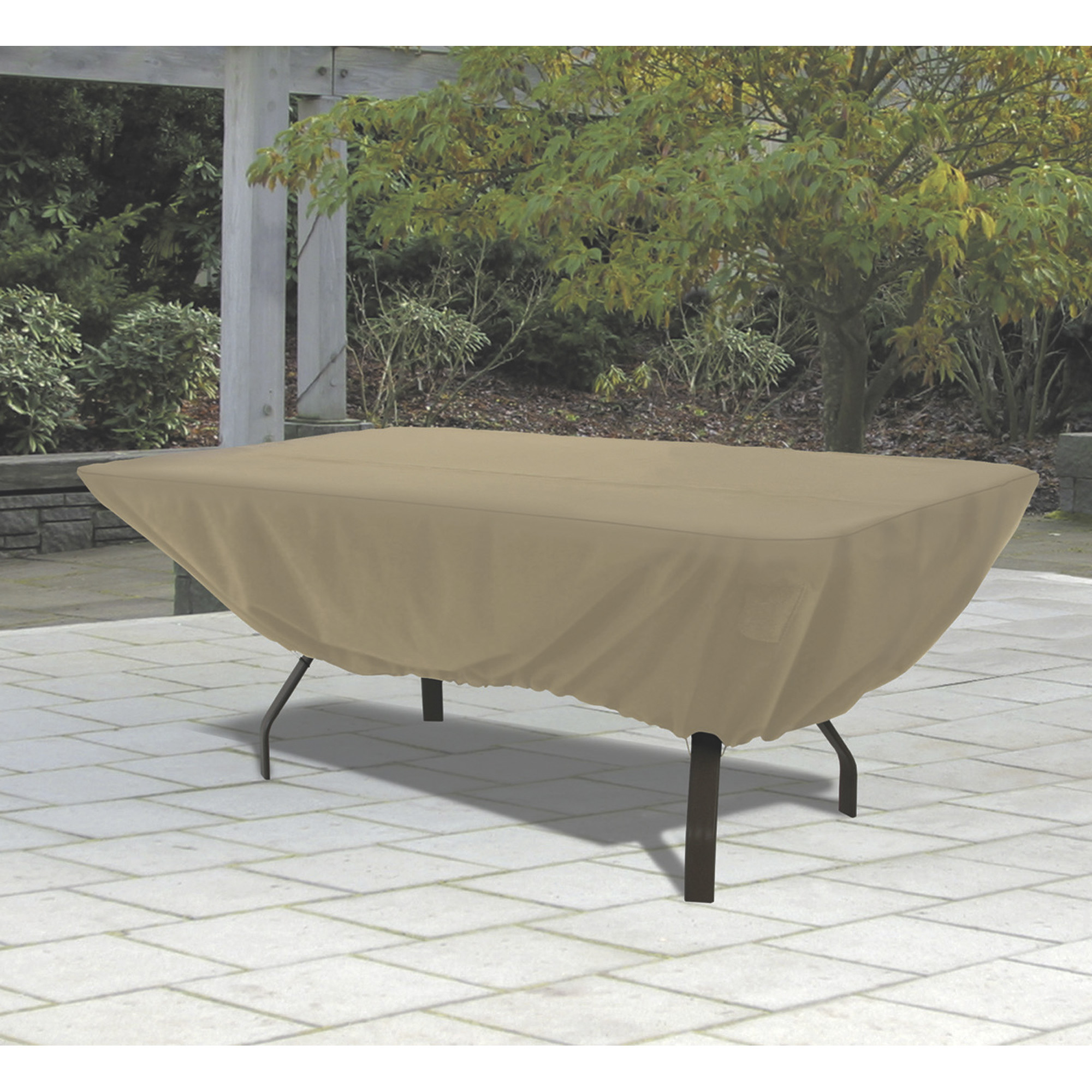 Classic Accessories Terrazzo Rectangular/Oval Patio Table Cover, All Weather Protection Outdoor Furniture Cover, Sand, 72Inch L x 44Inch W x 23Inch H,