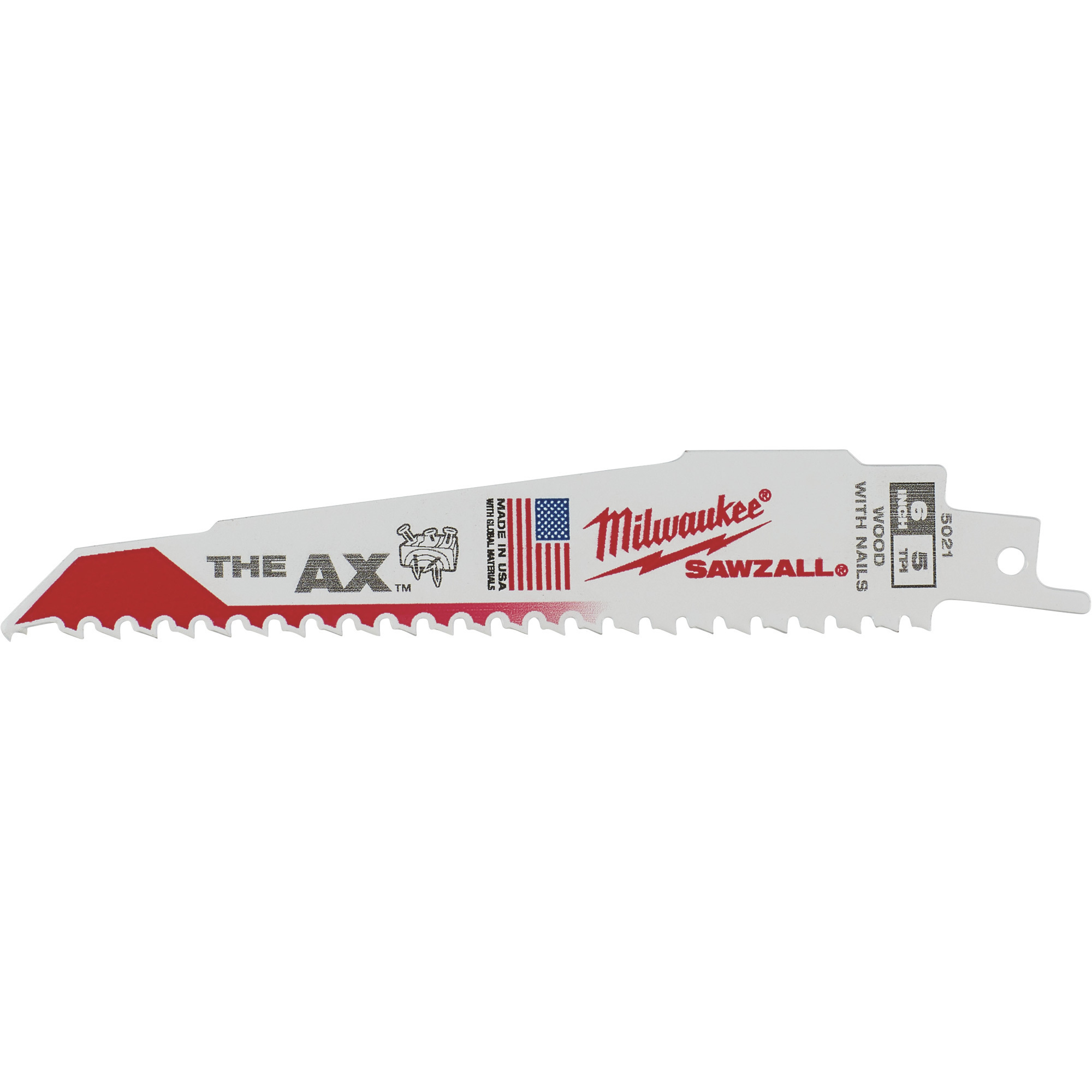 Milwaukee The AX Sawzall Blade, 5-Pack, 6Inch L, 5/8 TPI, Model 48-00-5021