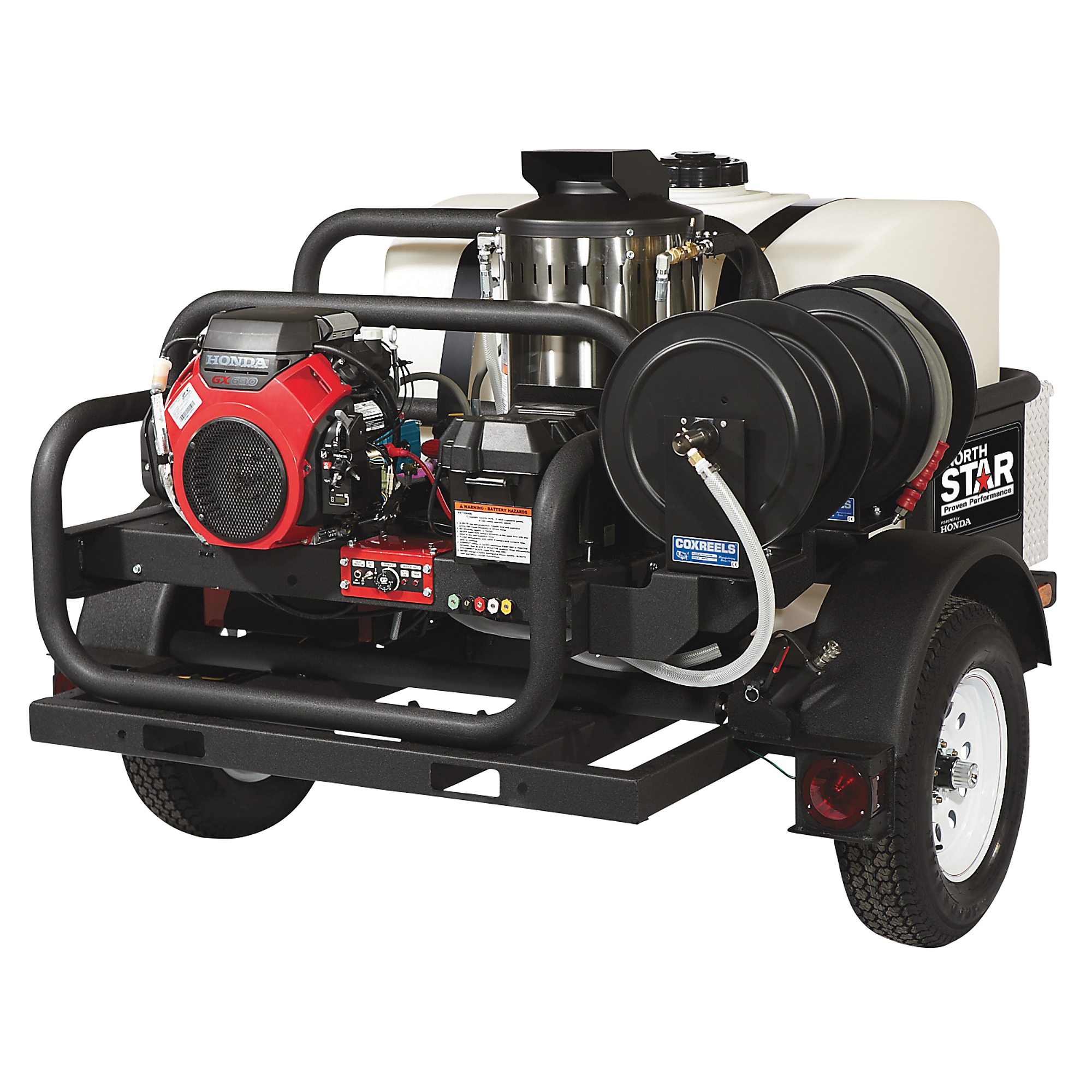 NorthStar 4000 PSI, 4.0 GPM Trailer-Mounted Hot Water Commercial Pressure Washer â Honda Engine, 200-Gal. Water Tank