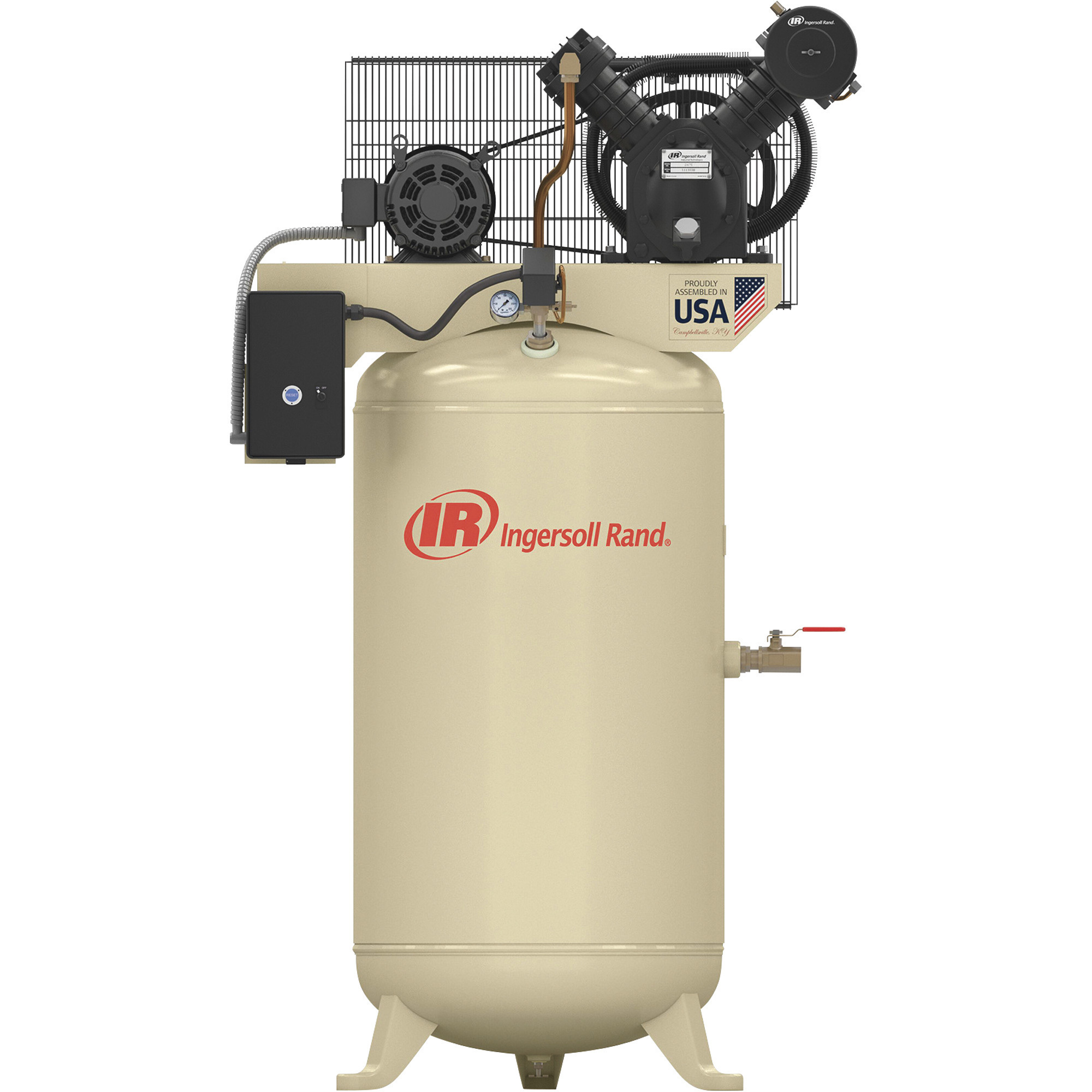 Ingersoll Rand Type-30 Reciprocating Air Compressor — 7.5 HP, 200 Volt, 3 Phase, 80 Gallon Vertical, Model 2475N7.5-V -  45465416