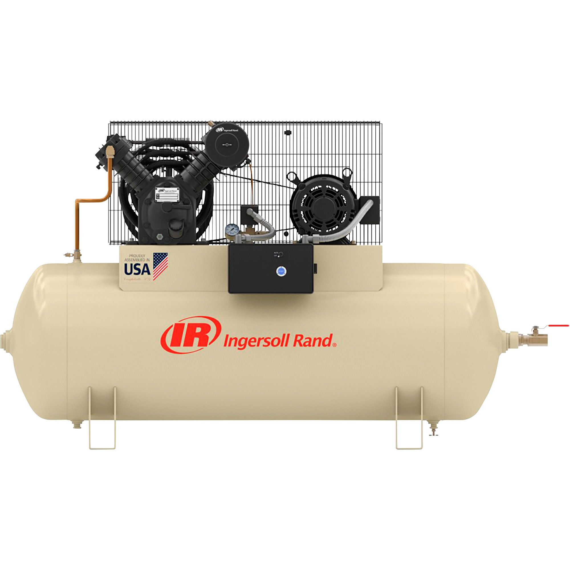 Ingersoll Rand Electric Stationary Air Compressor, 10 HP, 200 Volts, 3 Phase, 120 Gallon Horizontal, 35 CFM At 175 PSI, Model 2545E10-V