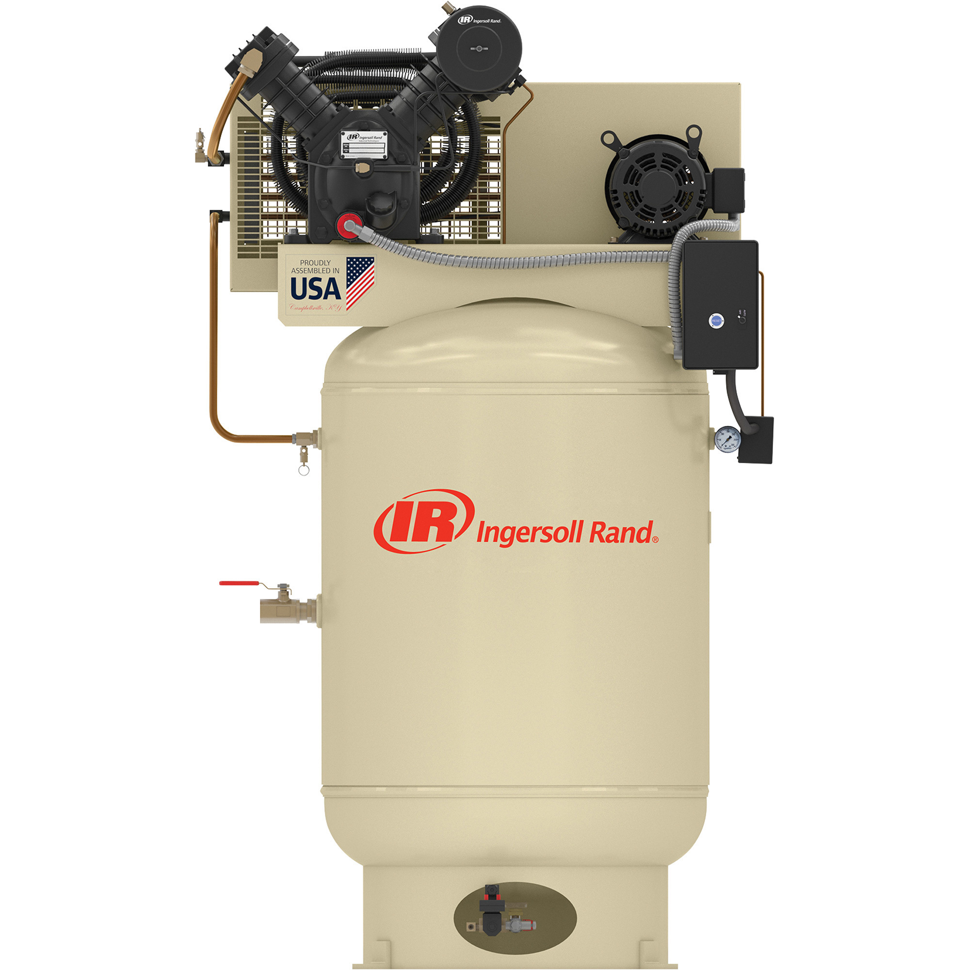 Ingersoll Rand Electric Stationary Air Compressor (Premium Package), 10 HP, 200 Volts, 3 Phase, 120 Gallon Vertical, 35 CFM At 175 PSI, Model 2545K10-