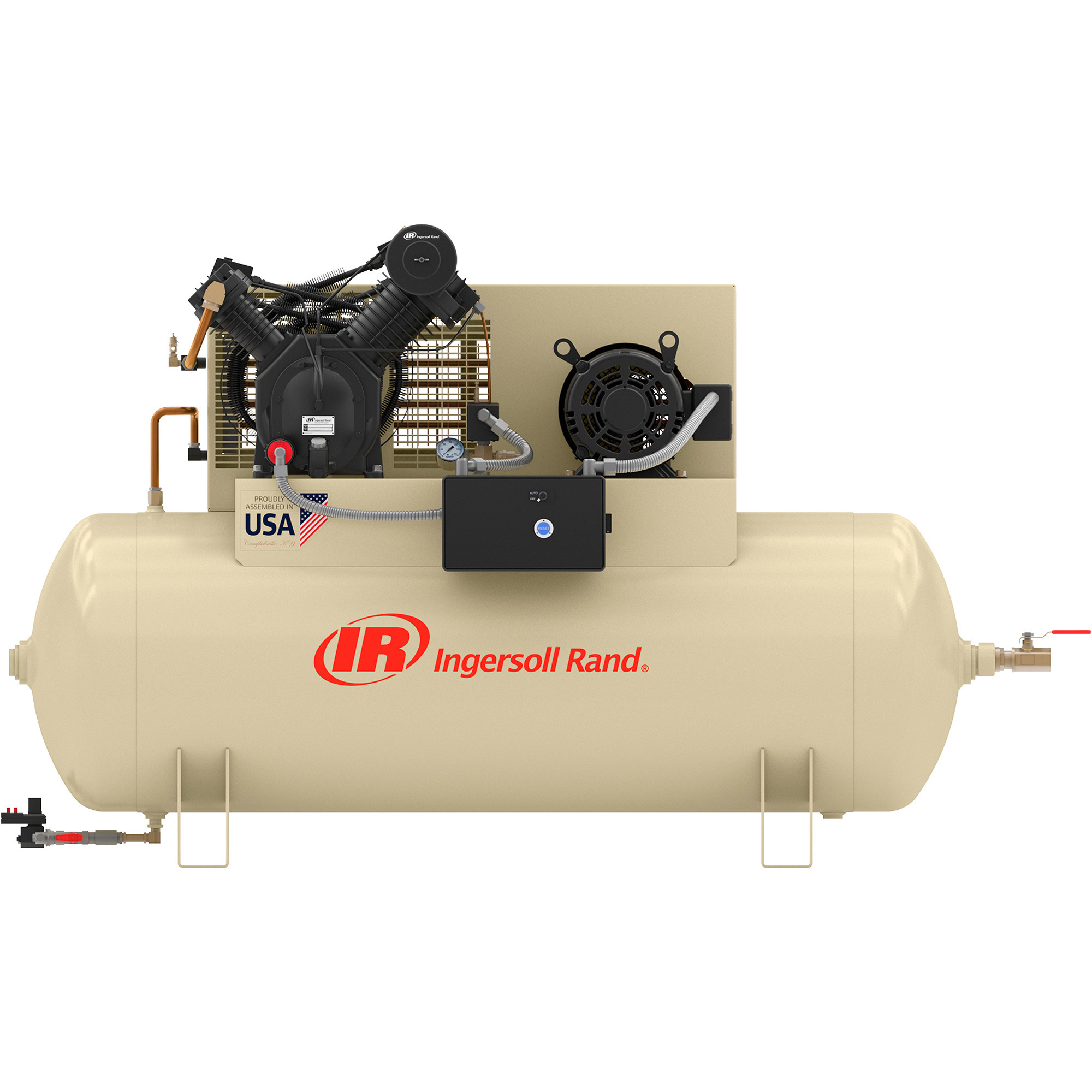 Ingersoll Rand Electric Stationary Air Compressor (Fully Packaged), 15 HP, 200 Volts, 3 Phase, 120 Gallon Horizontal, 50 CFM At 175 PSI, Model 7100E15