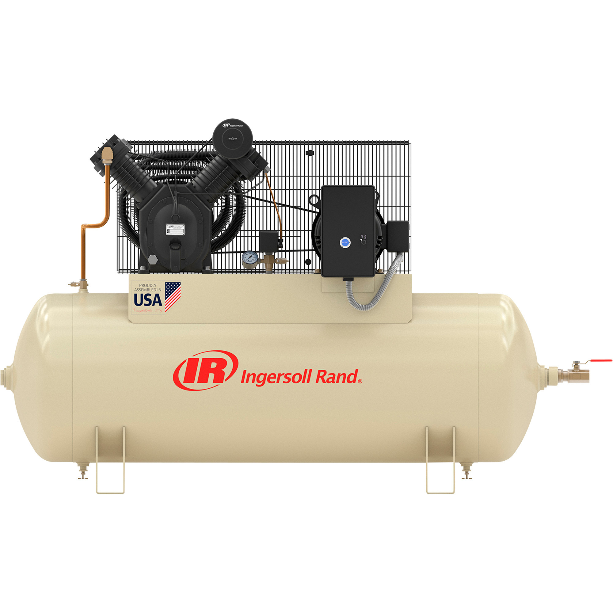 Ingersoll Rand Type-30 Reciprocating Air Compressor, 15 HP, 200 Volt, 3 Phase, 120 Gallon Horizontal, Model 7100E15-V