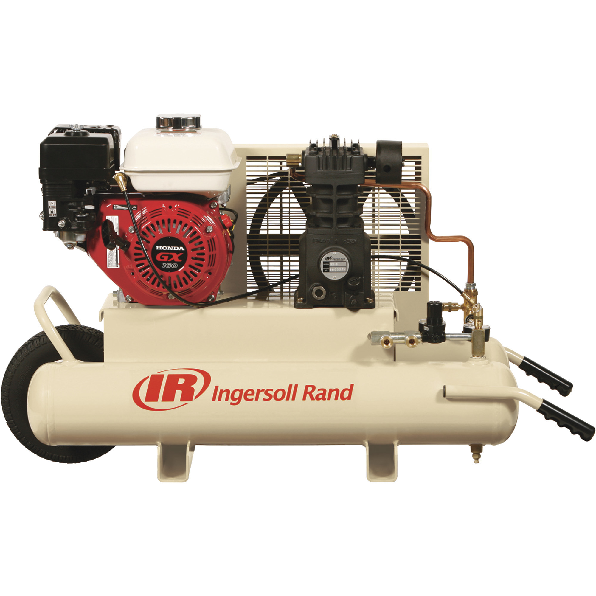 Ingersoll Rand Gas-Powered Portable Wheelbarrow Air Compressor, 5.5 HP Honda Engine, 8-Gallon Horizontal, 11.8 CFM At 90 PSI, Model SS3J5.5GHWB
