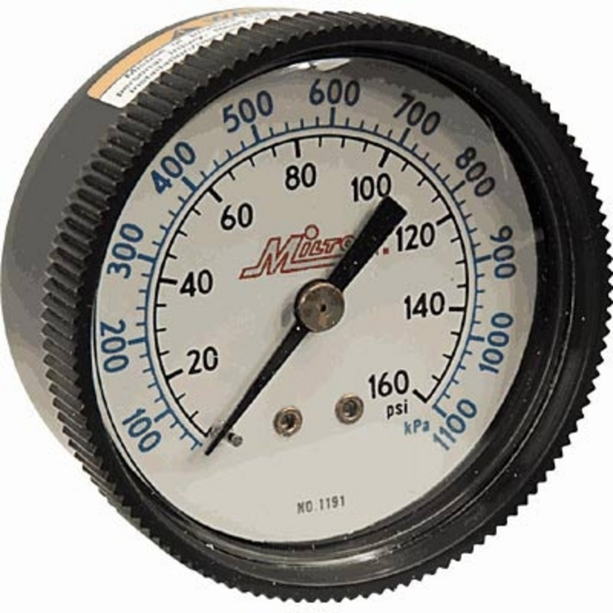 Milton Mini Air Pressure Gauge 1/4Inch NPT Inlet, 0-160 PSI, Center Mount, Model 1191