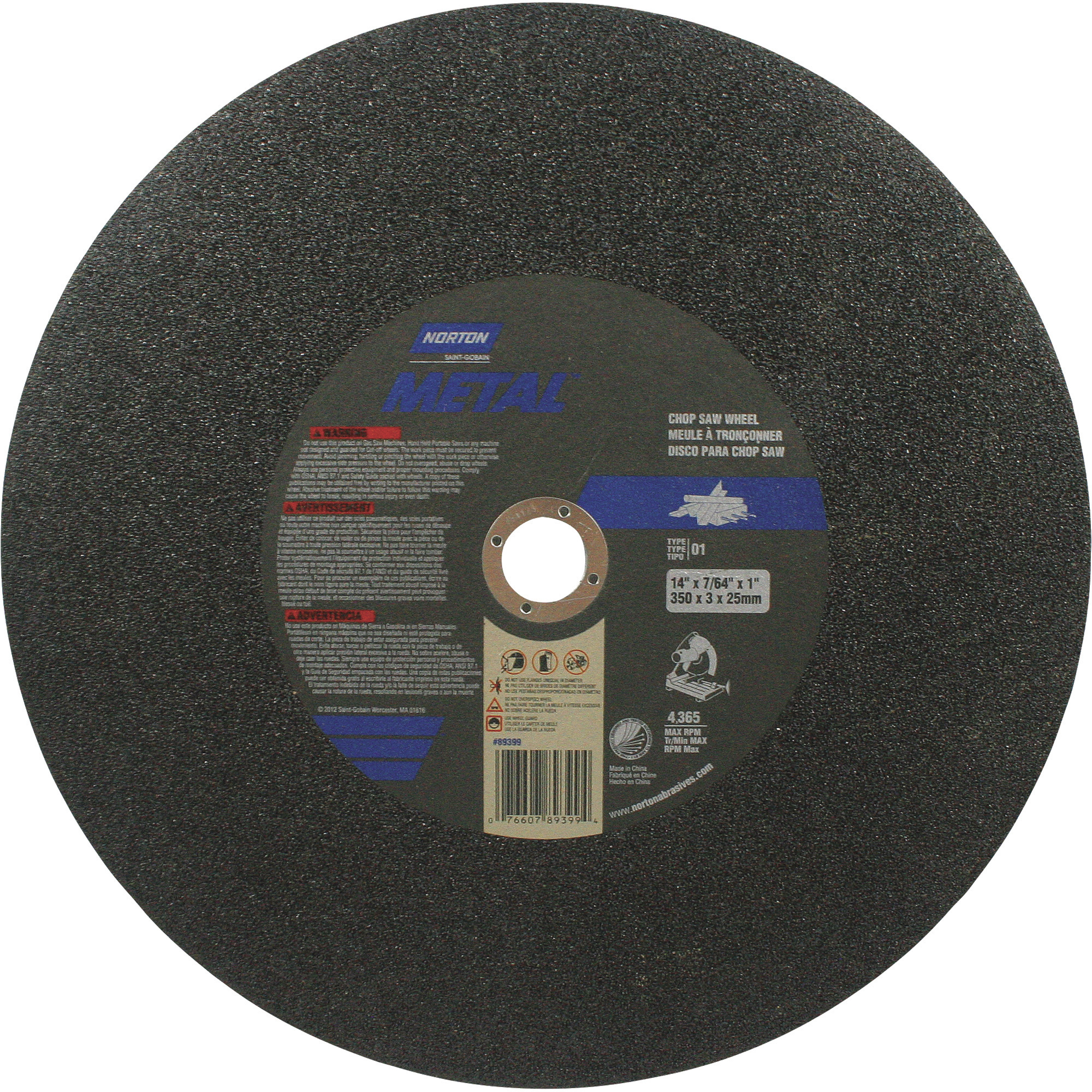 Norton Chop Saw Cutoff Blade, 14Inch Diameter, 4365 RPM, Model 076607-89399-4