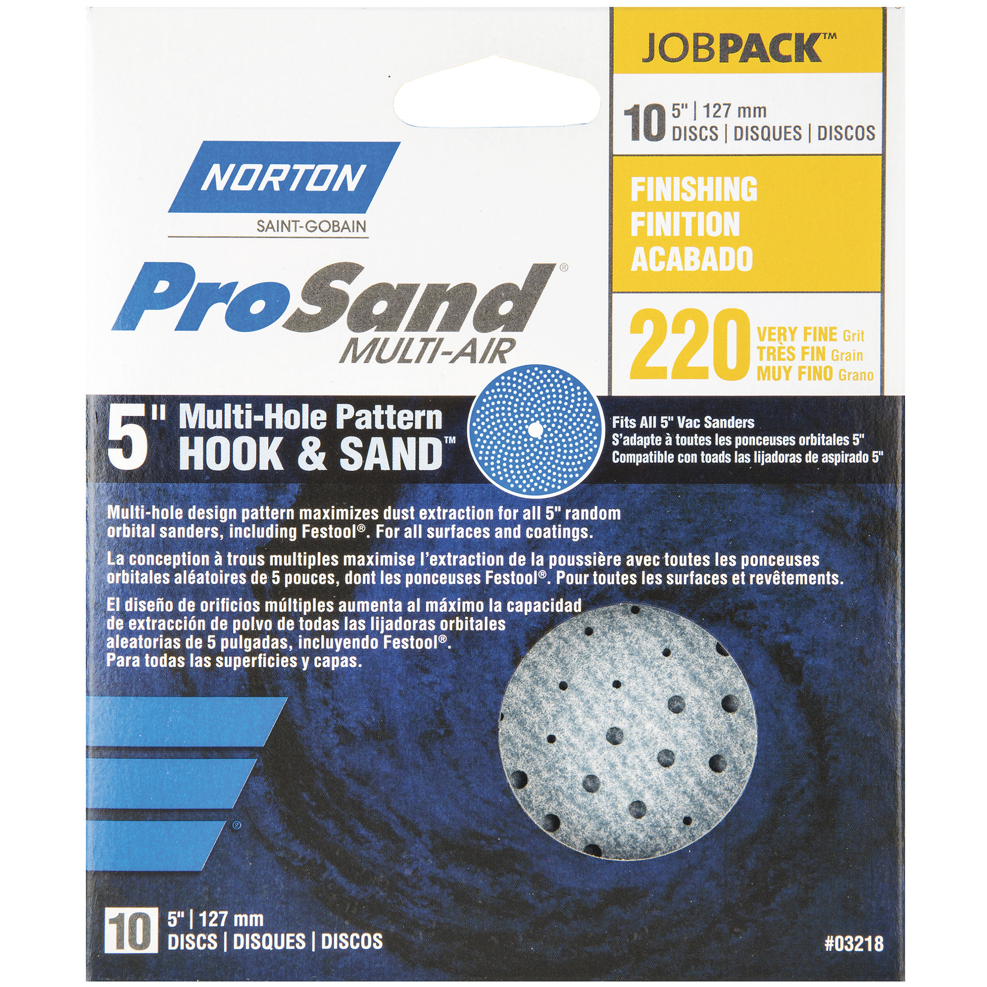 Norton 10-Pack Multi-Tool Pattern Sanding Discs, 5Inch, 220 Grit, Model 7660703218