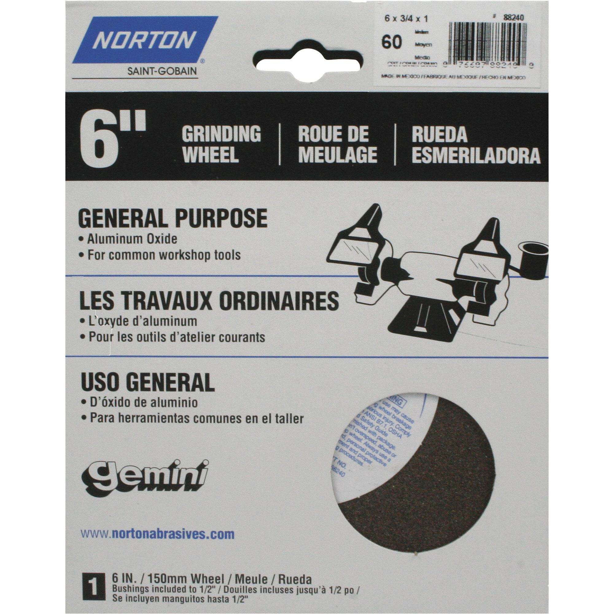 Norton General-Purpose Grinding Wheel, 6Inch, Medium Grit
