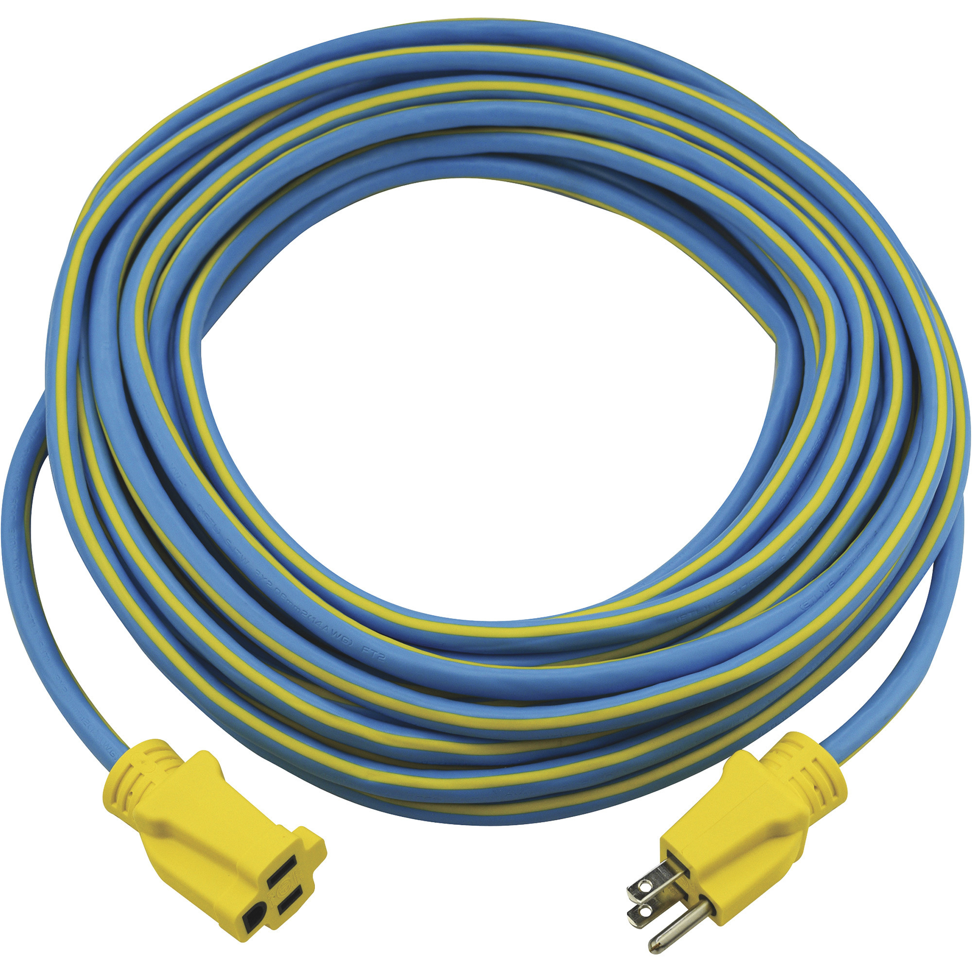 Prime Wire & Cable Outdoor Extension Cord â 50 Ft., 14/3 Gauge, 15 Amps, Blue/Yellow, Model KC506730