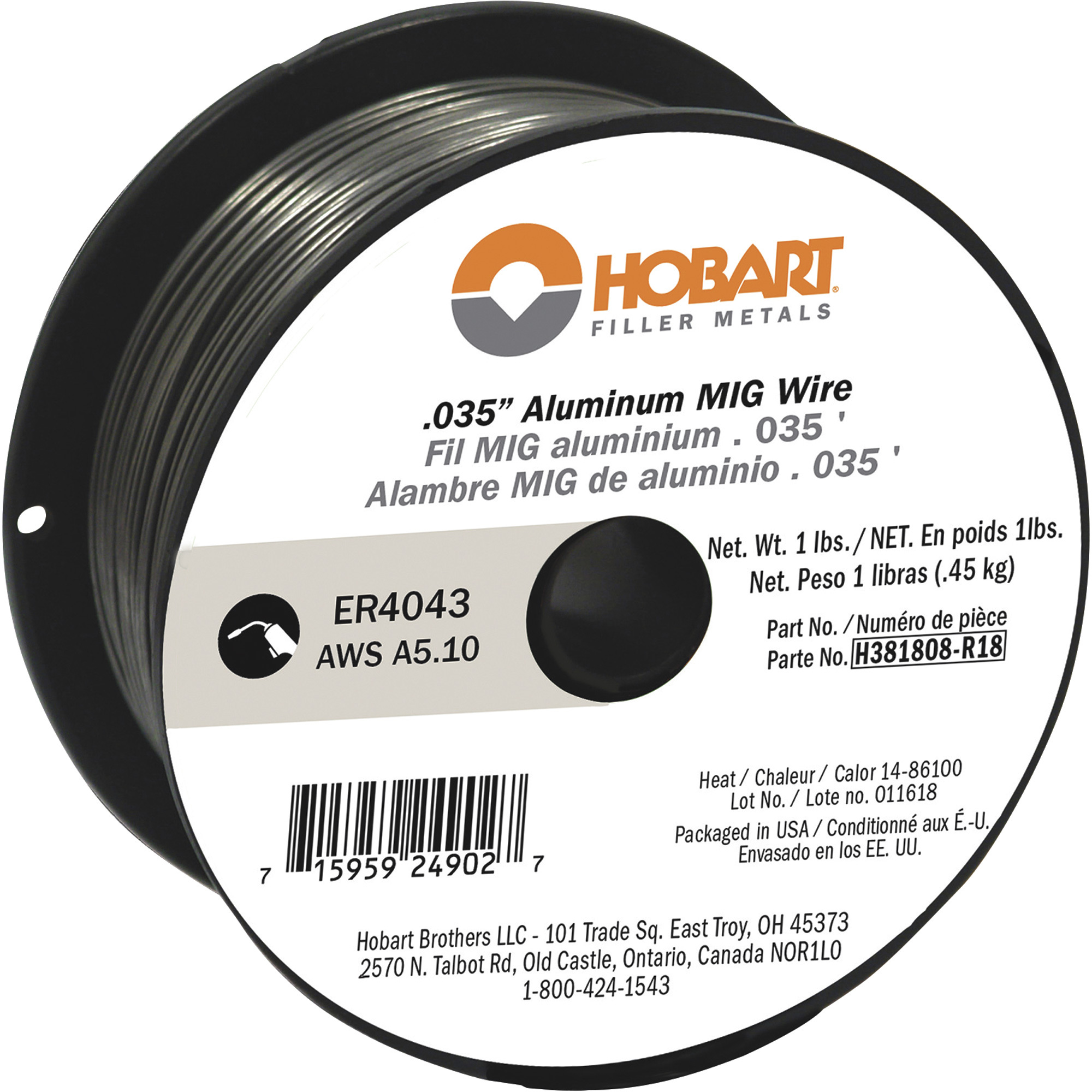 Hobart MIG Welding Wire â ER4043 Aluminum, .035Inch, 1-Lb. Spool, Model H381808-R18