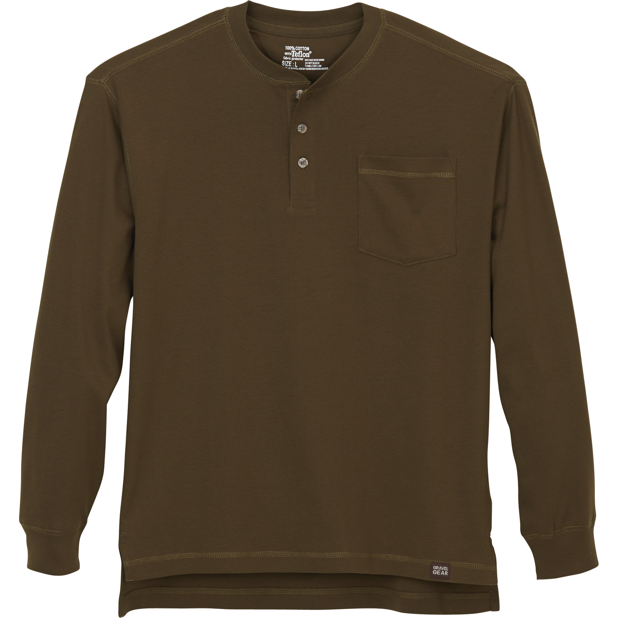 Gravel Gear Men's Warrior Henley Shirt with Teflon - Long Sleeve, Olive, 3XL