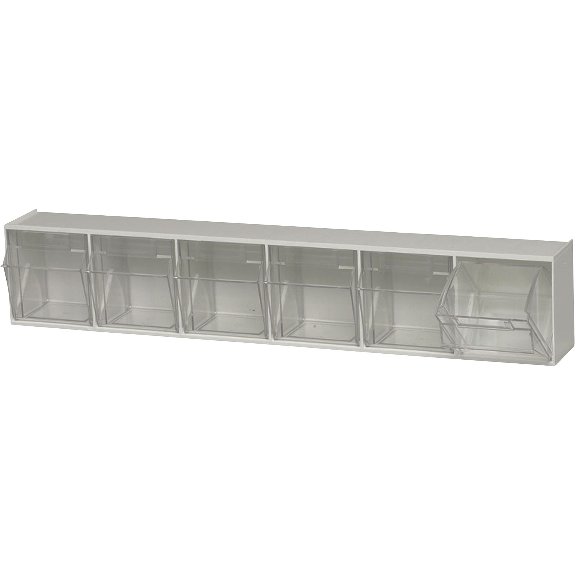 Quantum Storage Clear Tip Out Storage Bin, 3 5/8Inch x 23 5/8Inch x 4 1/2Inch Size, White, 6-Bin System, Model QTB306WT