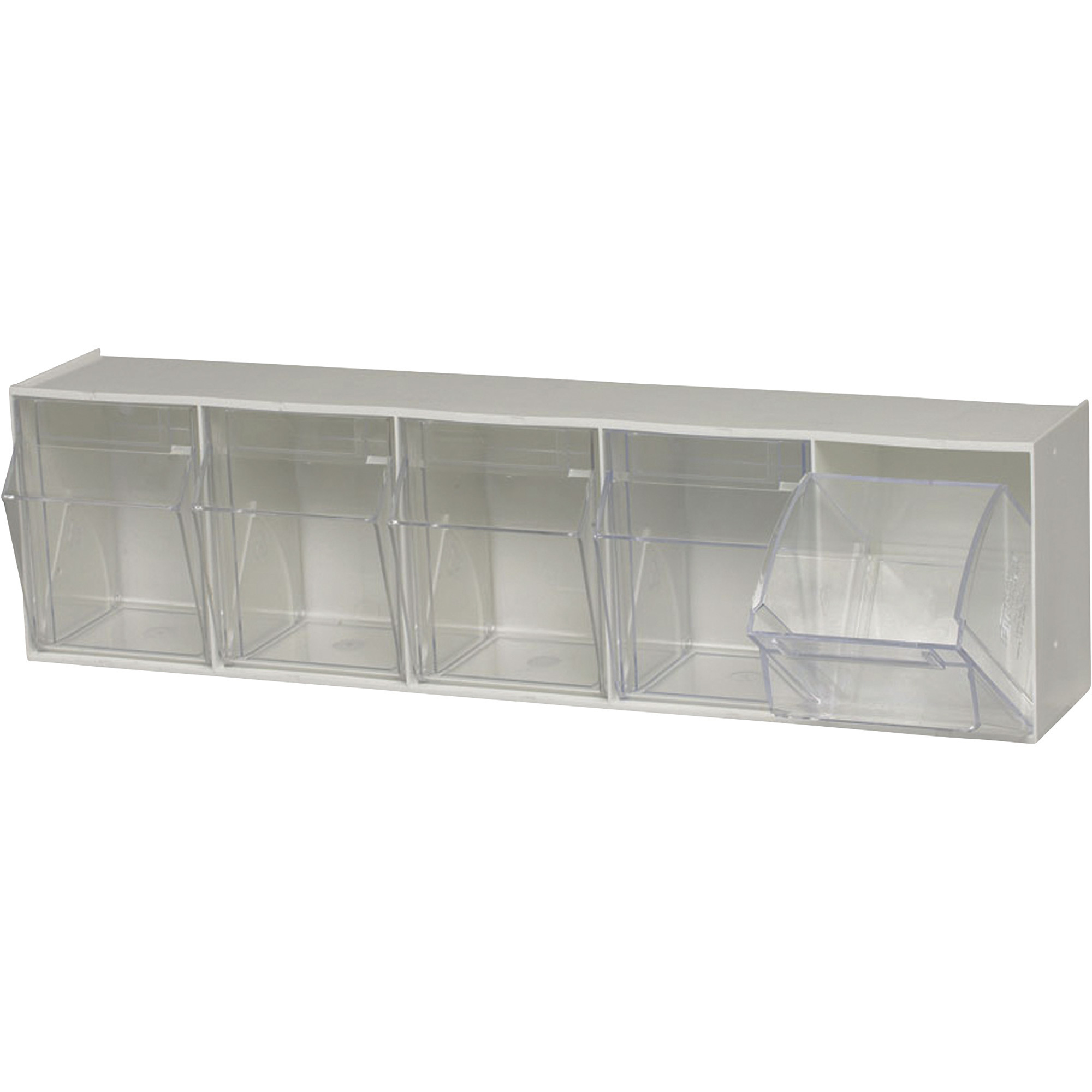 Quantum Storage Clear Tip Out Storage Bin, 5 1/4Inch x 23 5/8Inch x 6 1/2Inch Size, White, 5-Bin System, Model QTB305WT