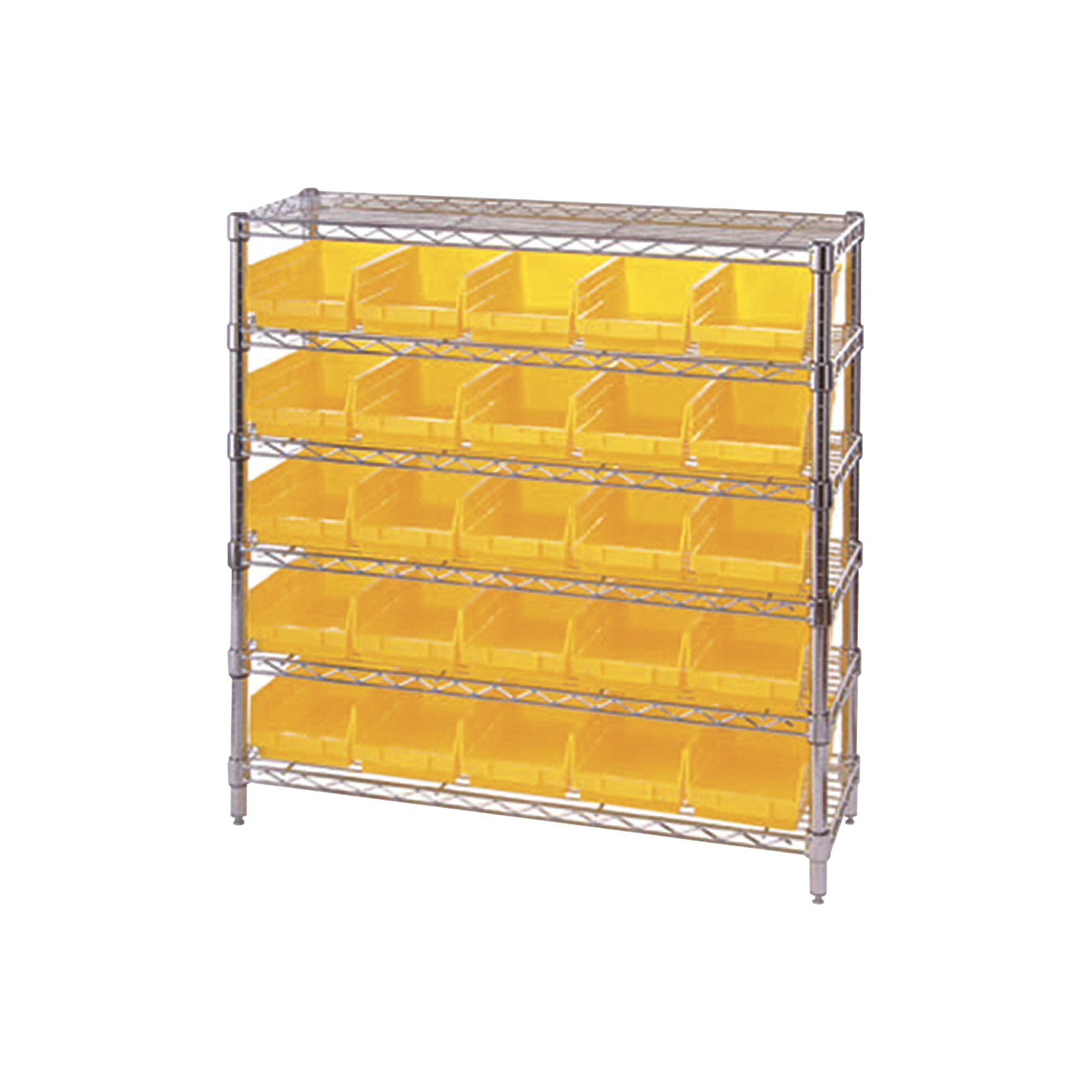 Quantum Storage Chrome Wire Shelving Unit With 25 Bins, 12Inch D x 36Inch W x 36Inch H Rack Size, Yellow, Model WR1236-102YL