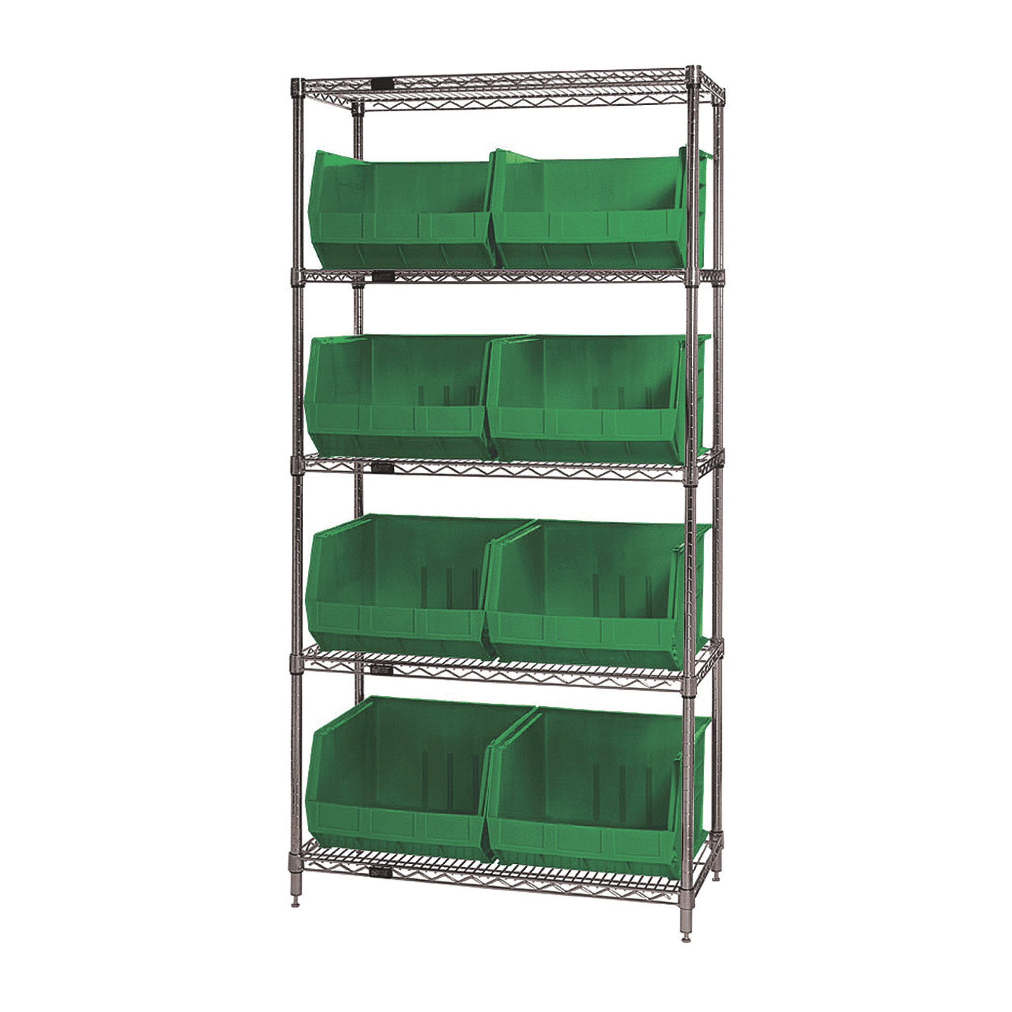 Quantum Storage Single Side Wire Chrome Shelving Unit with 8 Ultra Bins — 18Inch L x 36Inch W x 74Inch H, Green, Model WR5-270GN -  Quantum Storage Systems