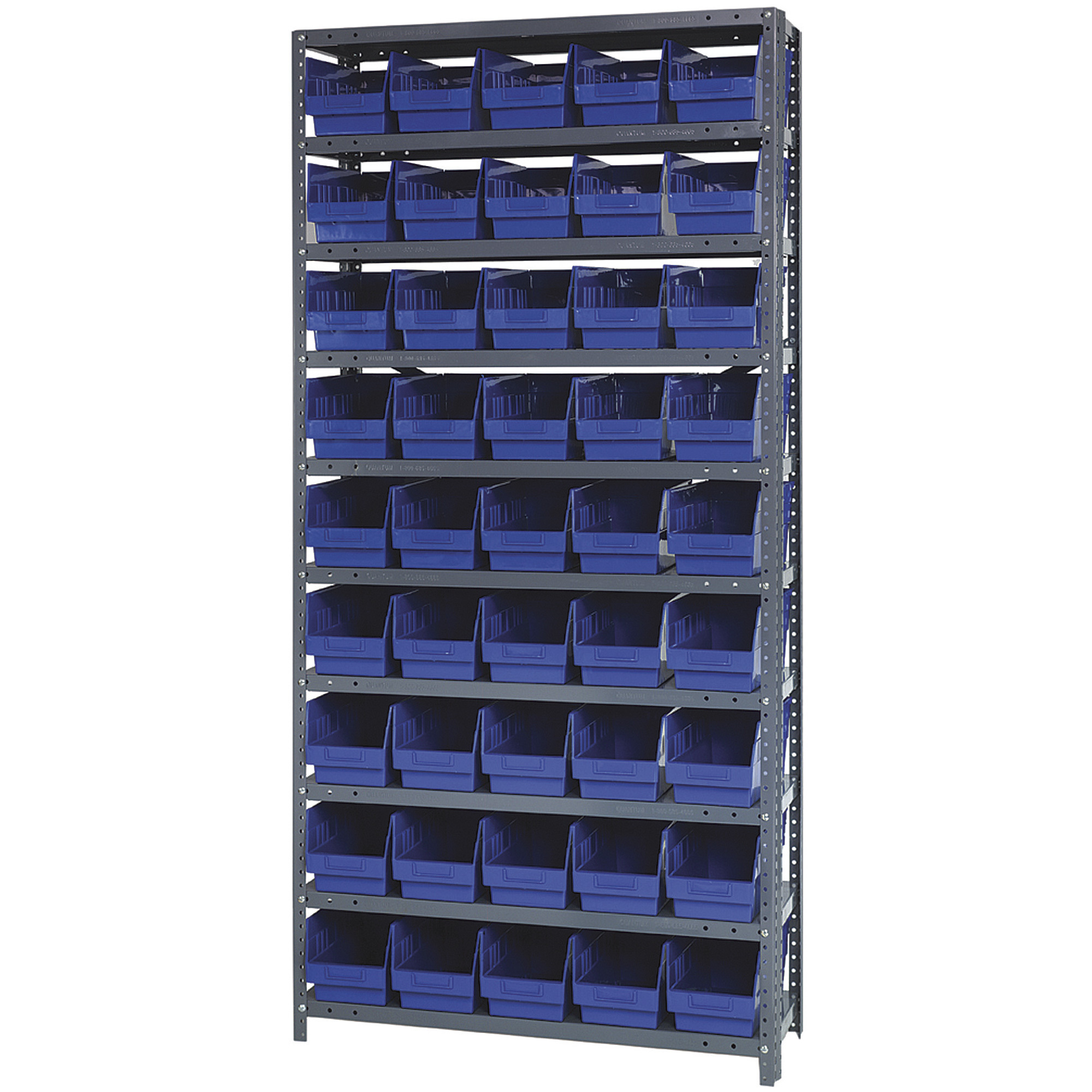 Quantum Storage Metal Shelving Unit with 45 Bins, 36Inch W x 12Inch D x 75Inch H, Blue, Model 1275-202BL