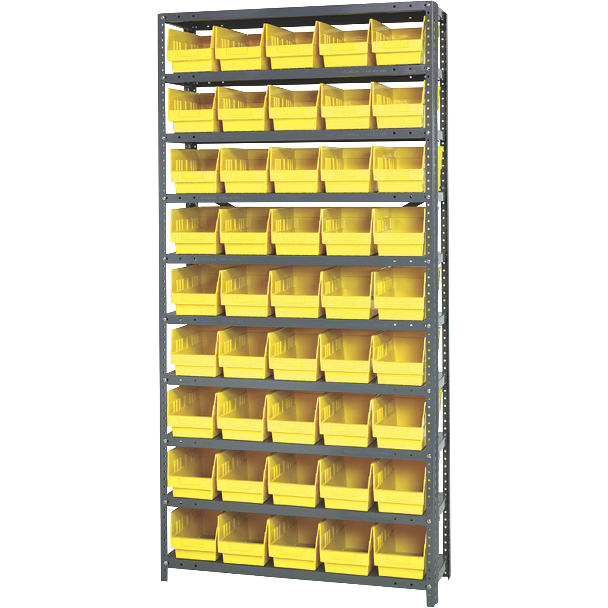 Quantum Storage Metal Shelving Unit with 45 Bins, 36Inch W x 12Inch D x 75Inch H, Yellow, Model 1275-202YL