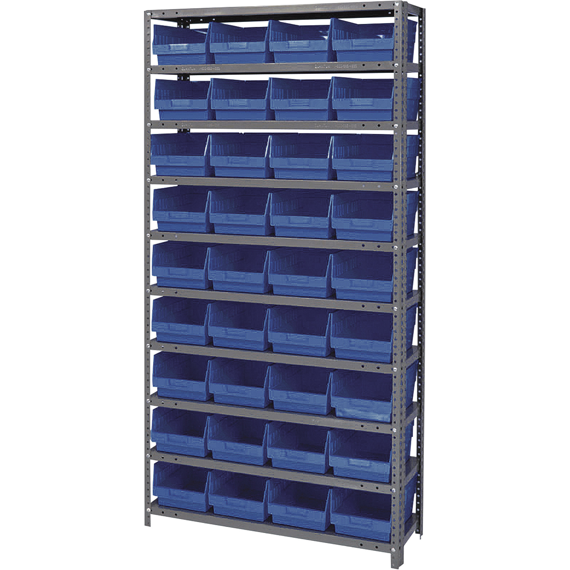 Quantum Storage Metal Shelving Unit with 36 Bins, 36Inch W x 12Inch D x 75Inch H, Blue, Model 1275-207BL
