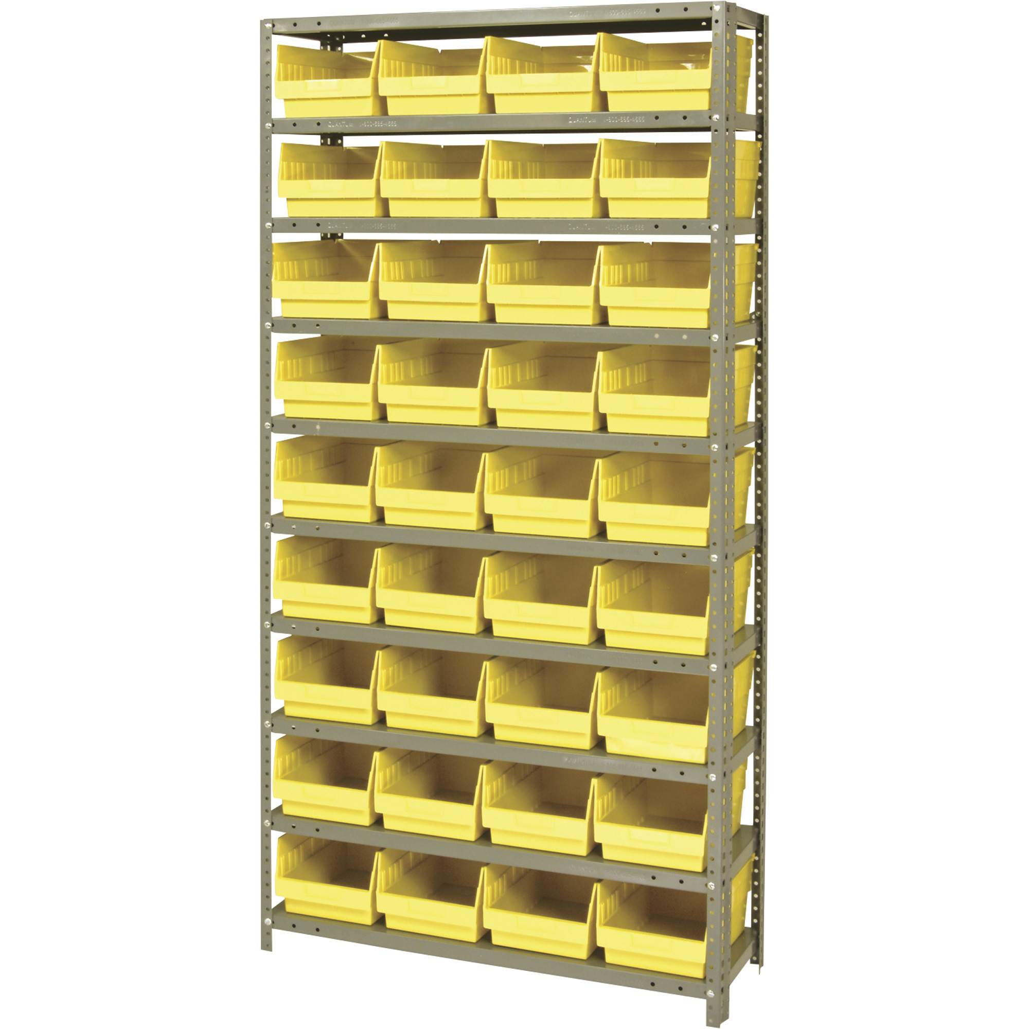 Quantum Storage Metal Shelving Unit with 36 Bins, 36Inch W x 12Inch D x 75Inch H, Yellow, Model 1275-207YL