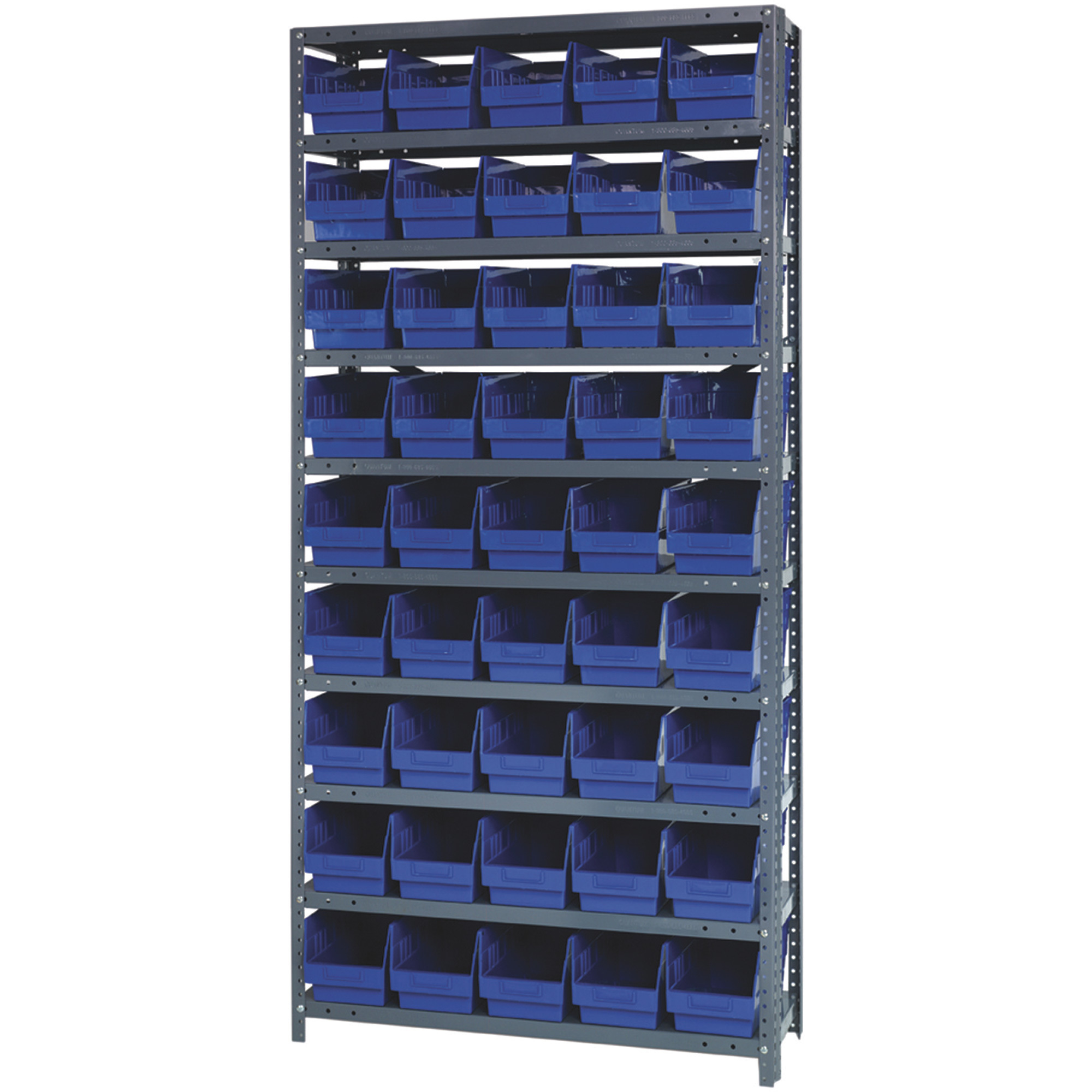 Quantum Storage Metal Shelving Unit with 45 Bins, 36Inch W x 18Inch D x 75Inch H, Blue, Model 1875-204BL