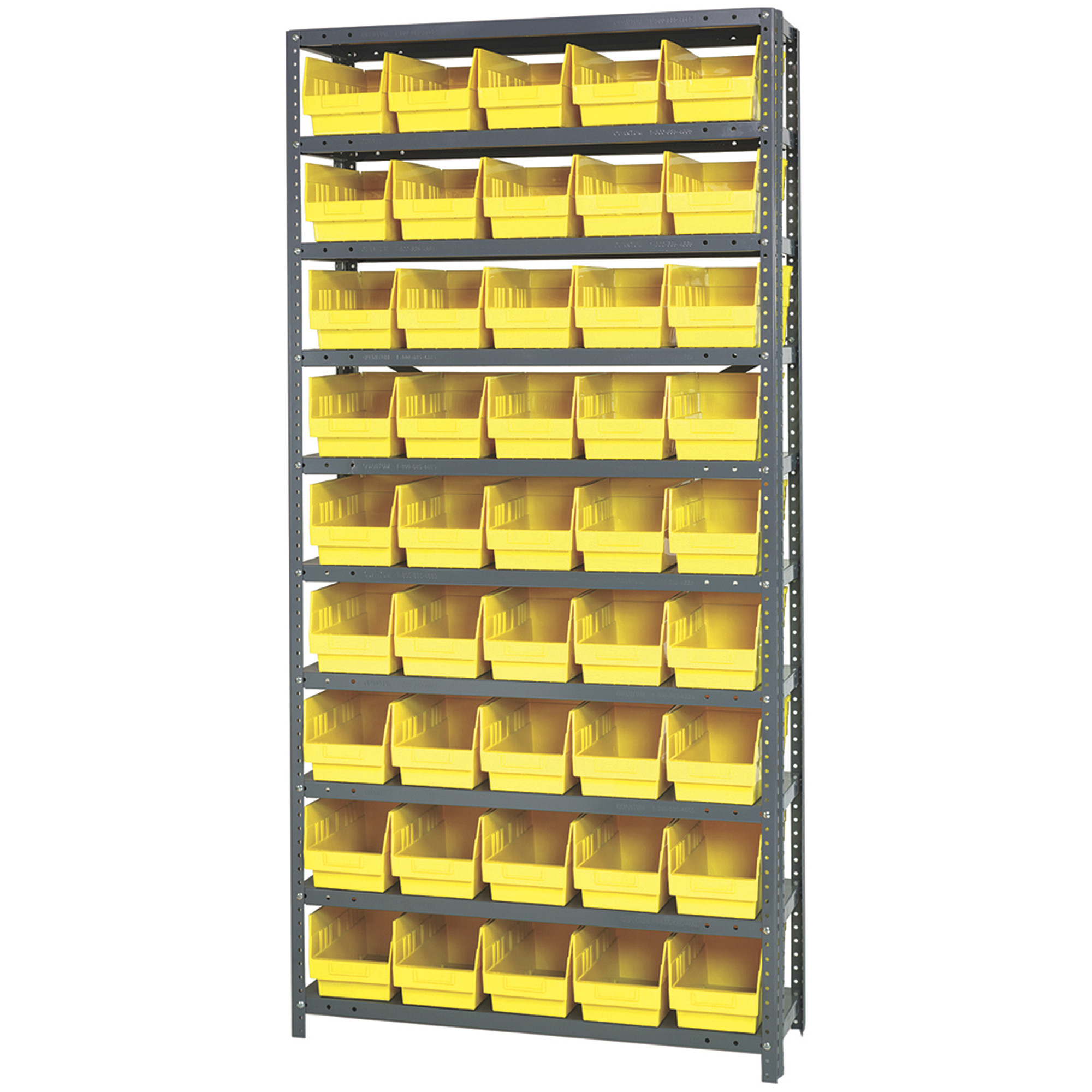 Quantum Storage Metal Shelving Unit with 45 Bins, 36Inch W x 18Inch D x 75Inch H, Yellow, Model 1875-204YL