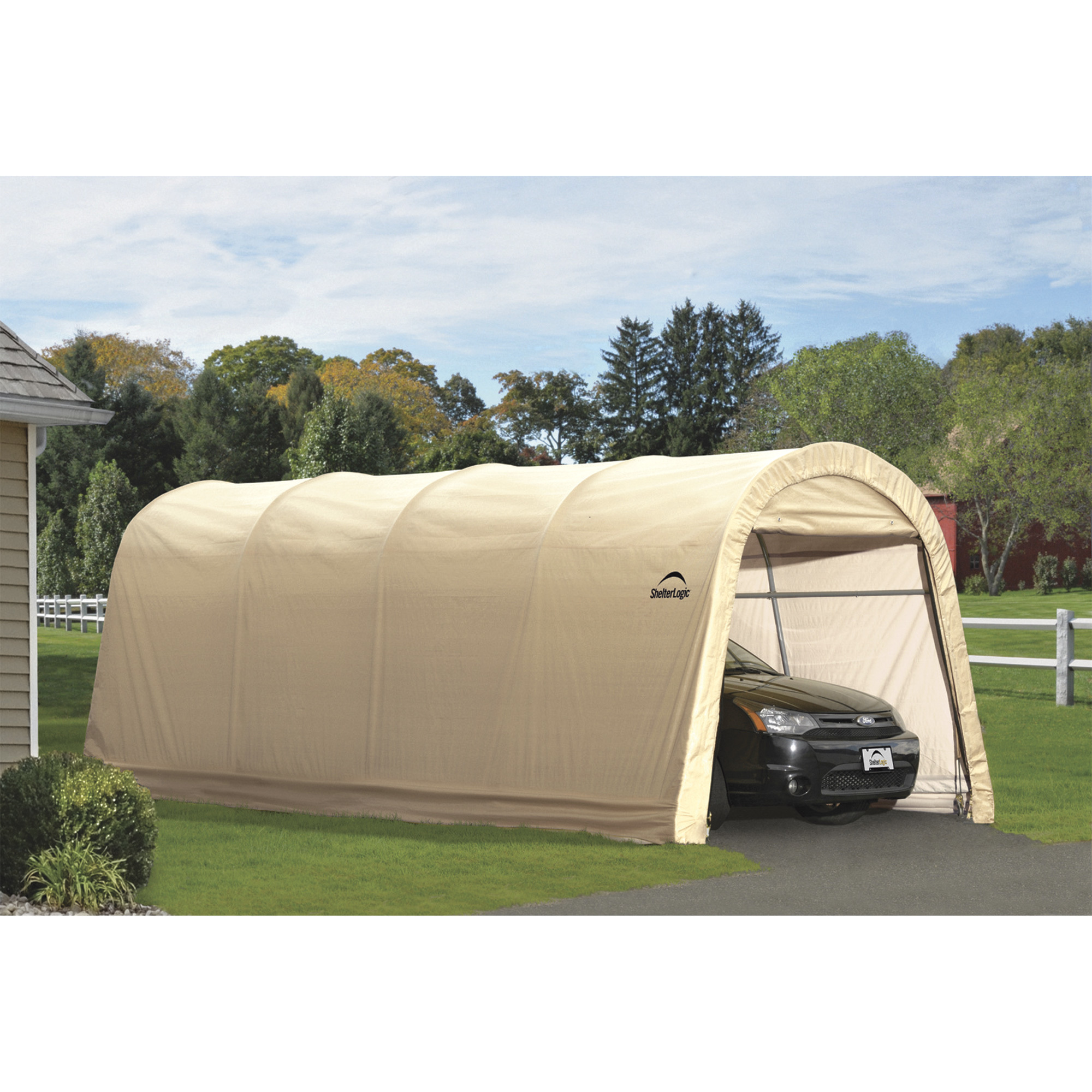 AutoShelter RoundTop Portable Garage — 20ft.L x 10ft.W x 8ft.H, Sandstone, Model - ShelterLogic 62684