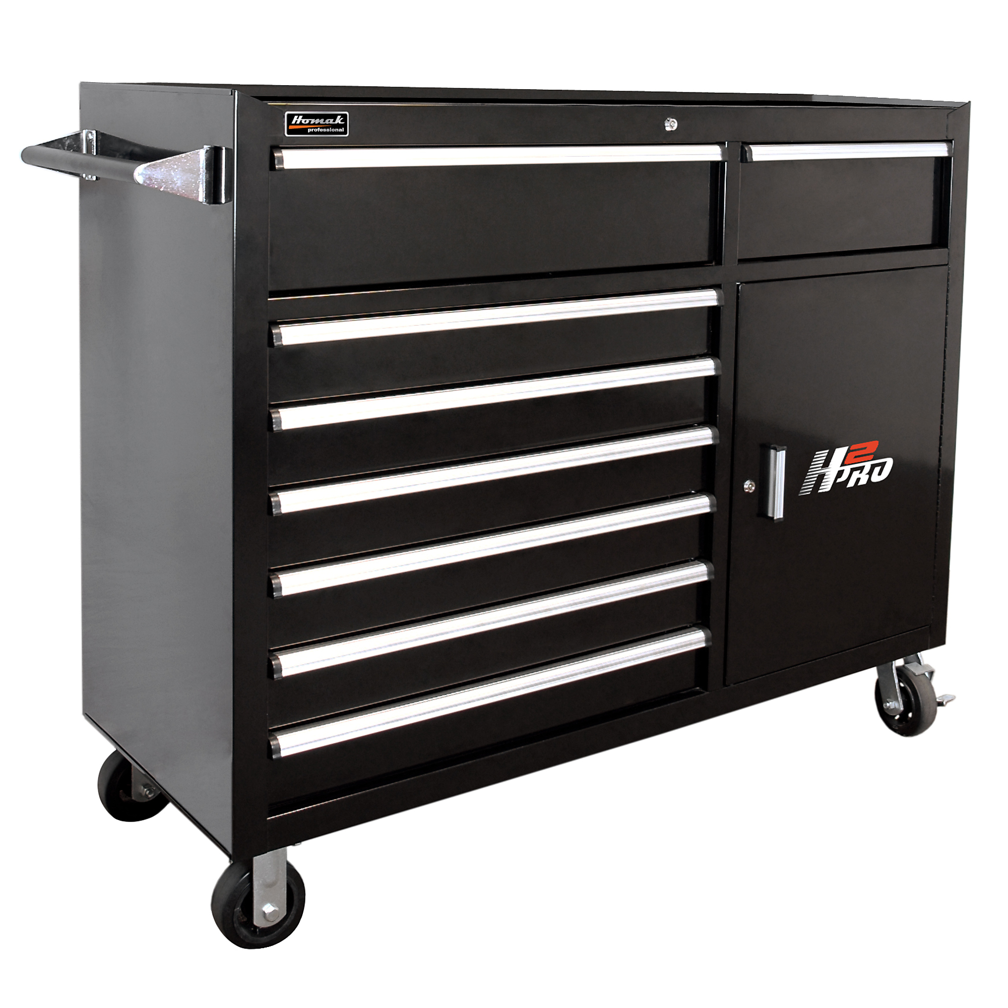 H2PRO 56Inch 8-Drawer Roller Tool Cabinet — With 2 Compartment Drawers, Black, 56 1/4Inch W x 22 7/8Inch D x 45 3/4Inch H, Model - Homak BK04056082