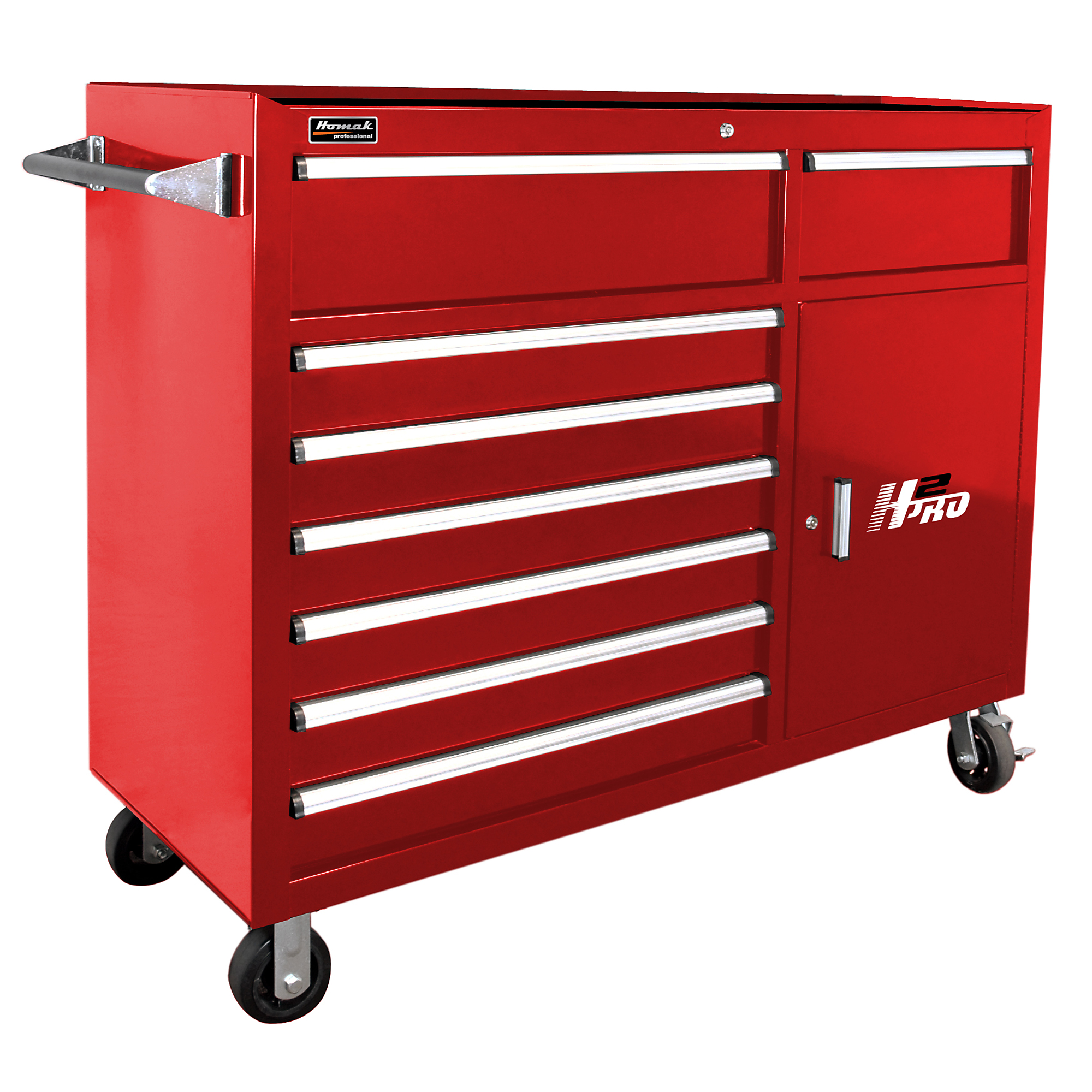 H2PRO Series 56Inch 8-Drawer Roller Tool Cabinet with 2 Compartment Drawers — Red, 56 1/4Inch W x 22 7/8Inch D x 45 7/8Inch H, Model - Homak RD04056082