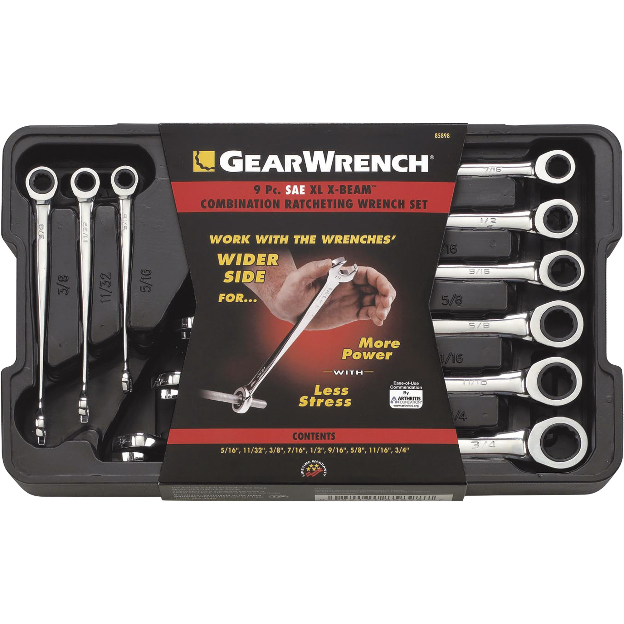 GearWrench Extra-Long X-Beam Ratcheting Combination Wrenches â 9-Piece SAE Set, 5/16Inchâ3/4Inch, Model 85898