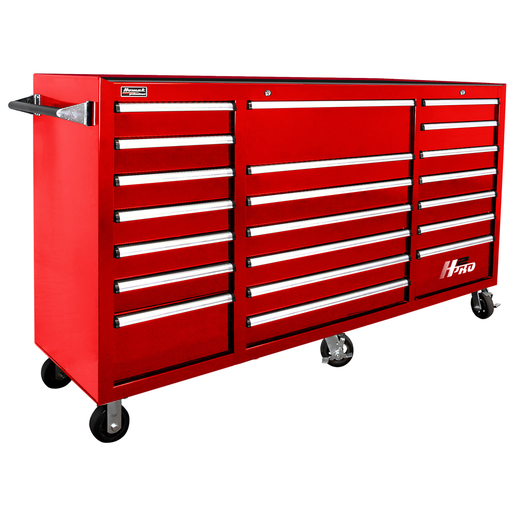 Homak H2PRO 72Inch, 21-Drawer Rolling Tool Cabinet, Red, 72 1/8Inch W x 22Inch D x 46 3/4Inch H, Model RD040221720